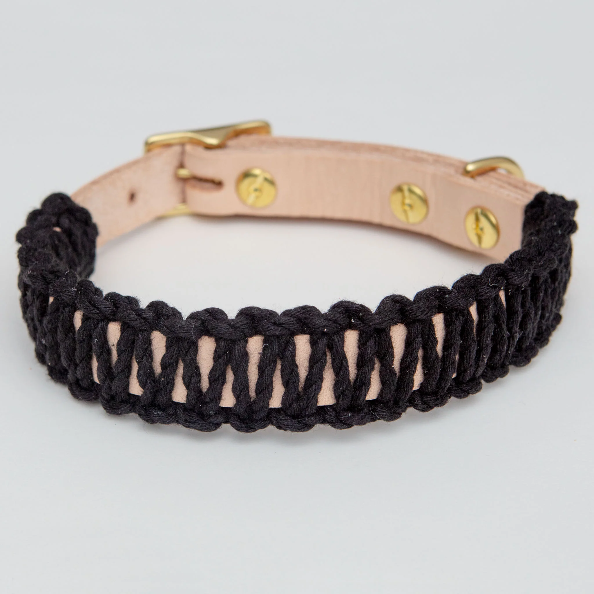 Macrame & Leather Dog Collar in Black w/ Natural (Made in the USA) (FINAL SALE) - Image 3