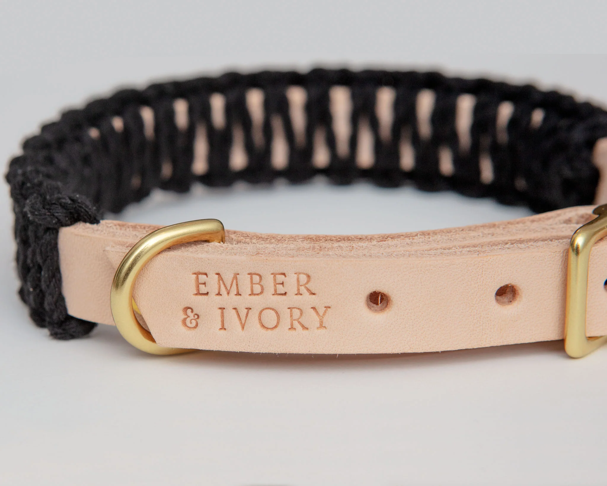 Macrame & Leather Dog Collar in Black w/ Natural (Made in the USA) (FINAL SALE) - Image 4