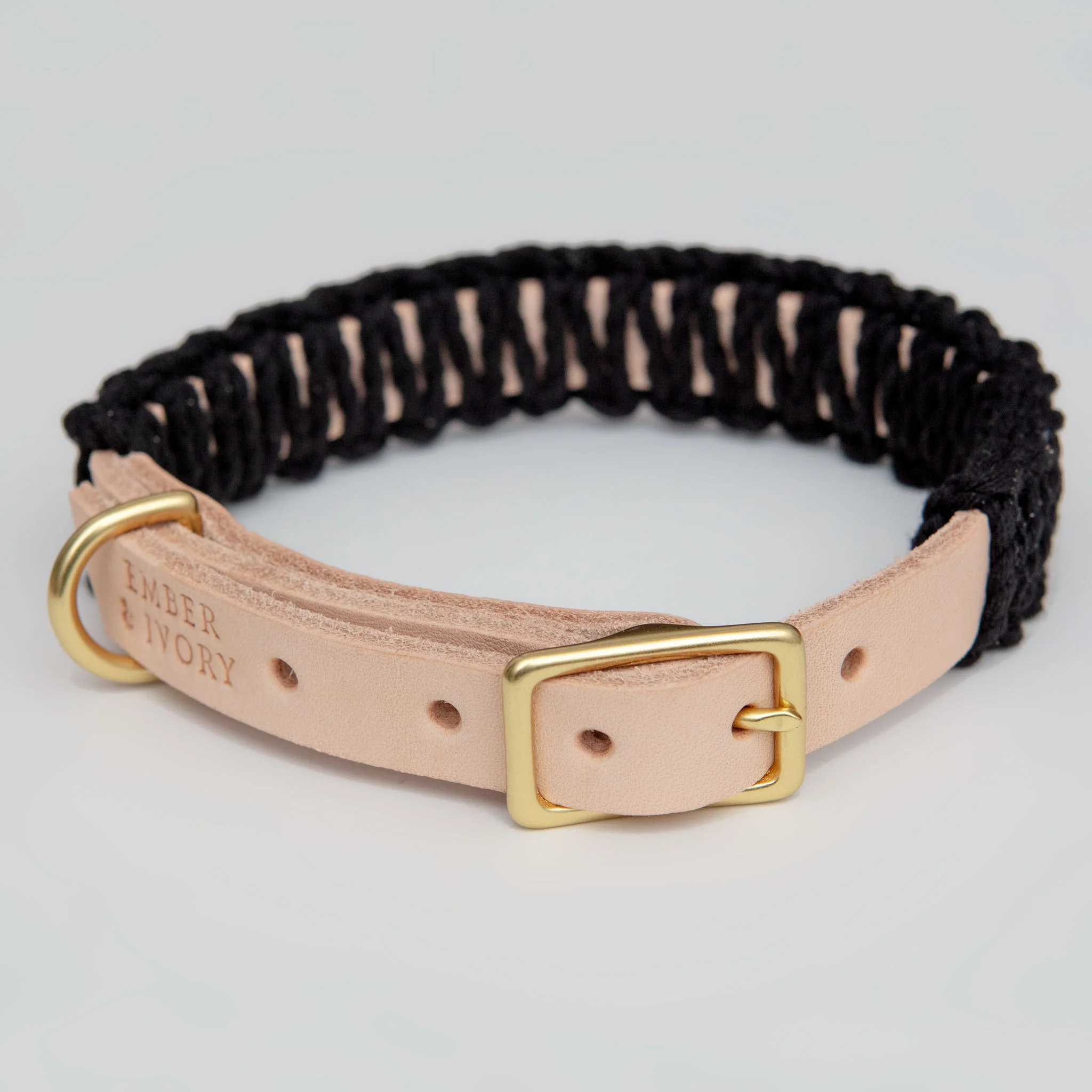 Macrame & Leather Dog Collar in Black w/ Natural (Made in the USA) (FINAL SALE) - Image 7