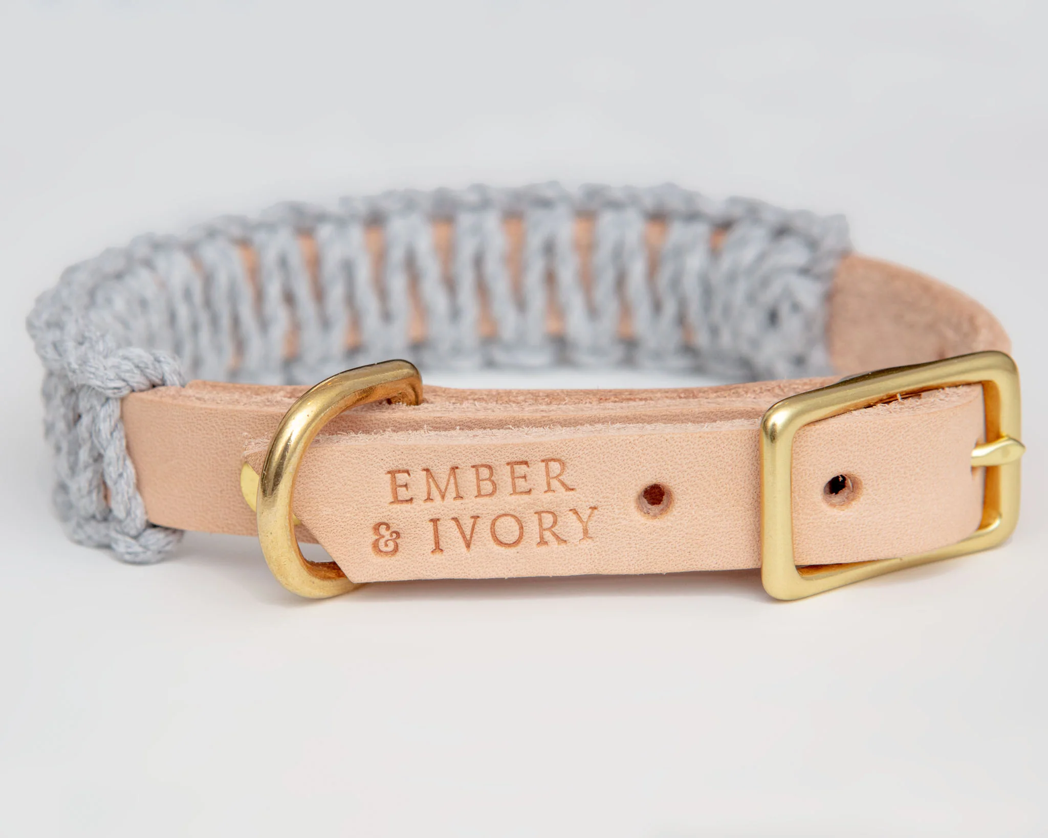 Macrame & Leather Dog Collar in Natural and Grey (Made in the USA) (FINAL SALE) - Image 3