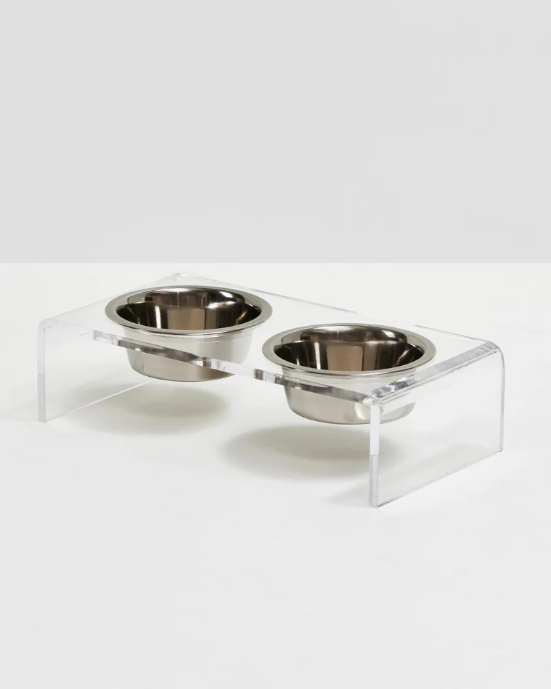 Clear Lucite Double Bowl Pet Feeder (Made in the USA) (Direct-Ship) - Image 4