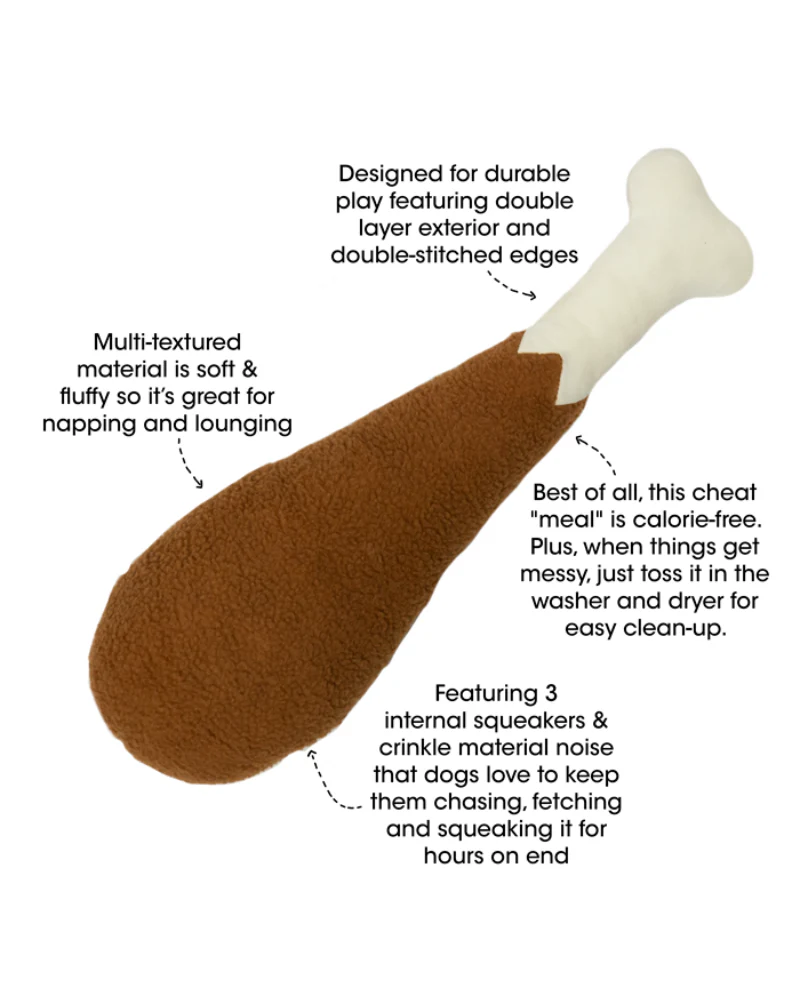Mega BBQ Drumstick Plush Squeaky Dog Toy (2' in Length) - Image 3
