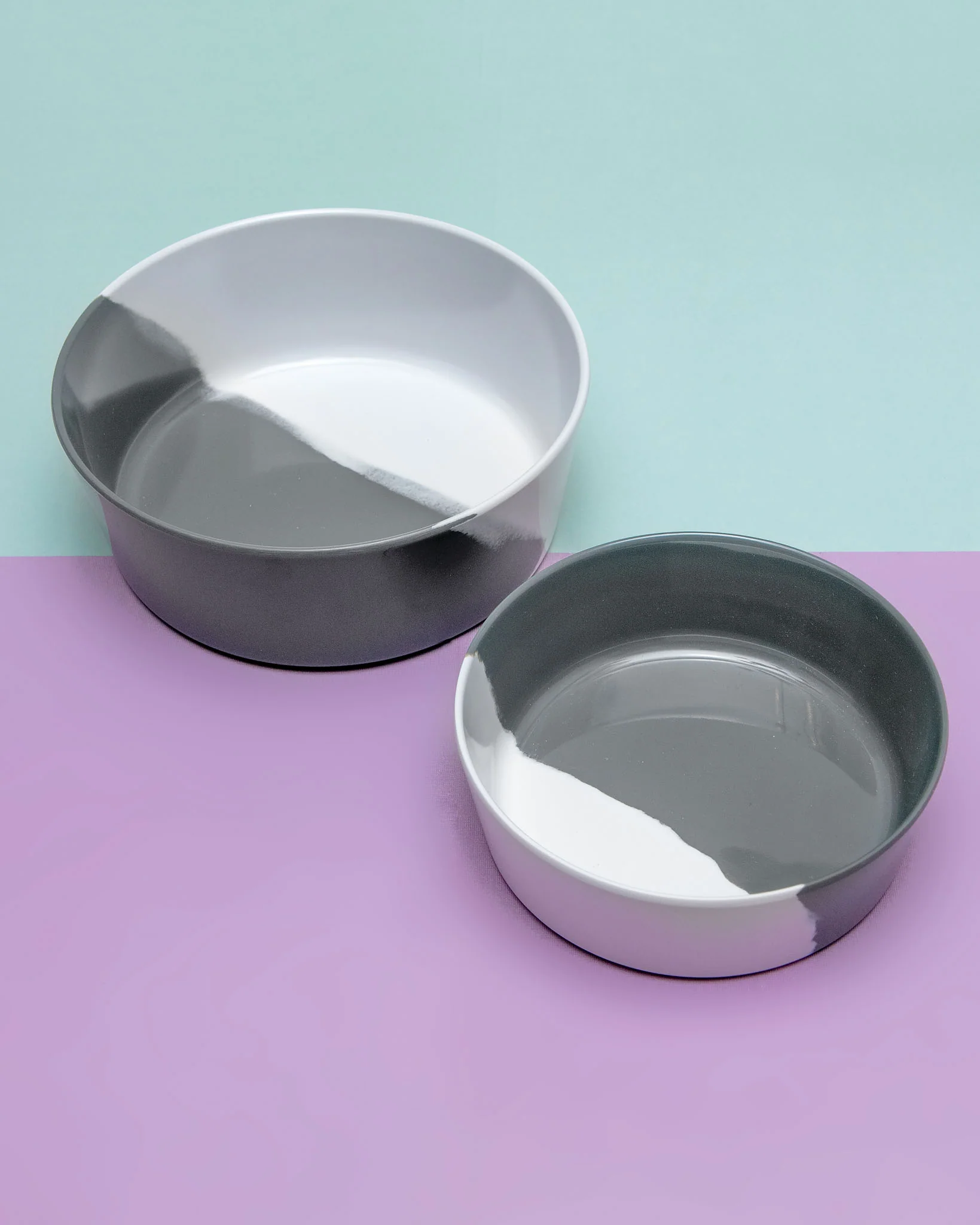 Melamine Dog Bowl in Grey & White Colorblock (FINAL SALE) - Image 3