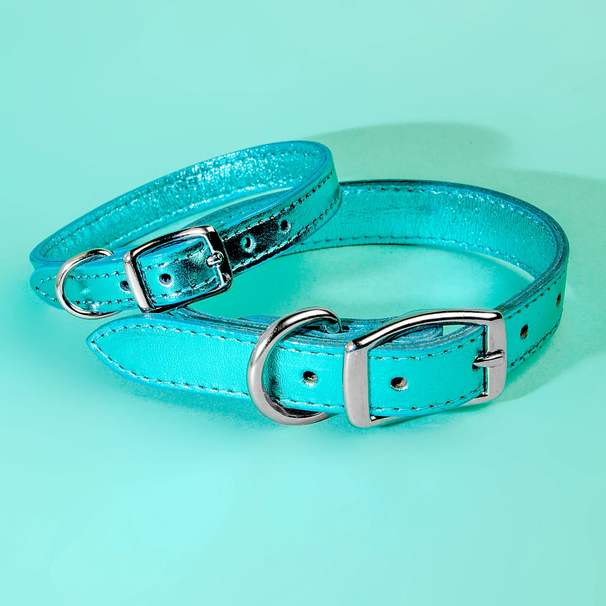 Shimmer Leather Dog Collar in Metallic Turquoise (FINAL SALE)