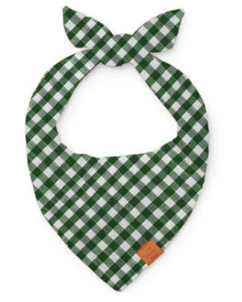 Mini Gingham Hunter Green Dog Bandana (Made in the USA) (FINAL SALE)