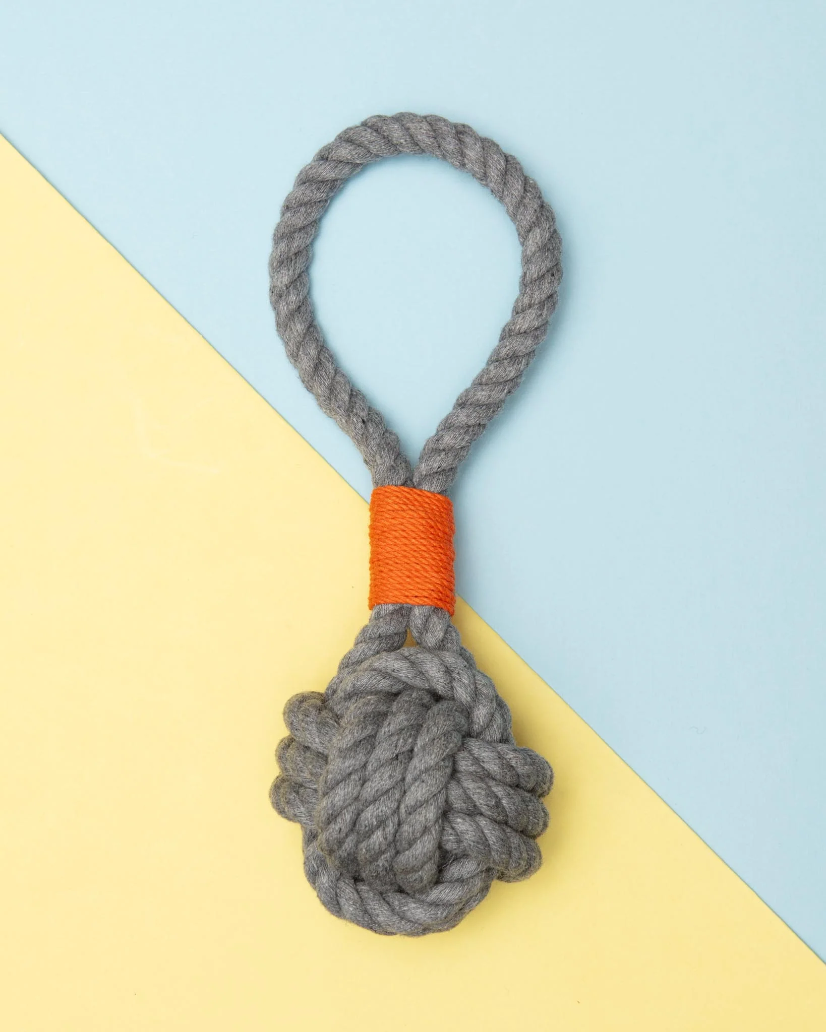 Monkey Fist Rope Dog Toy in Gray with Orange Whipping (Made in the USA) - Image 2