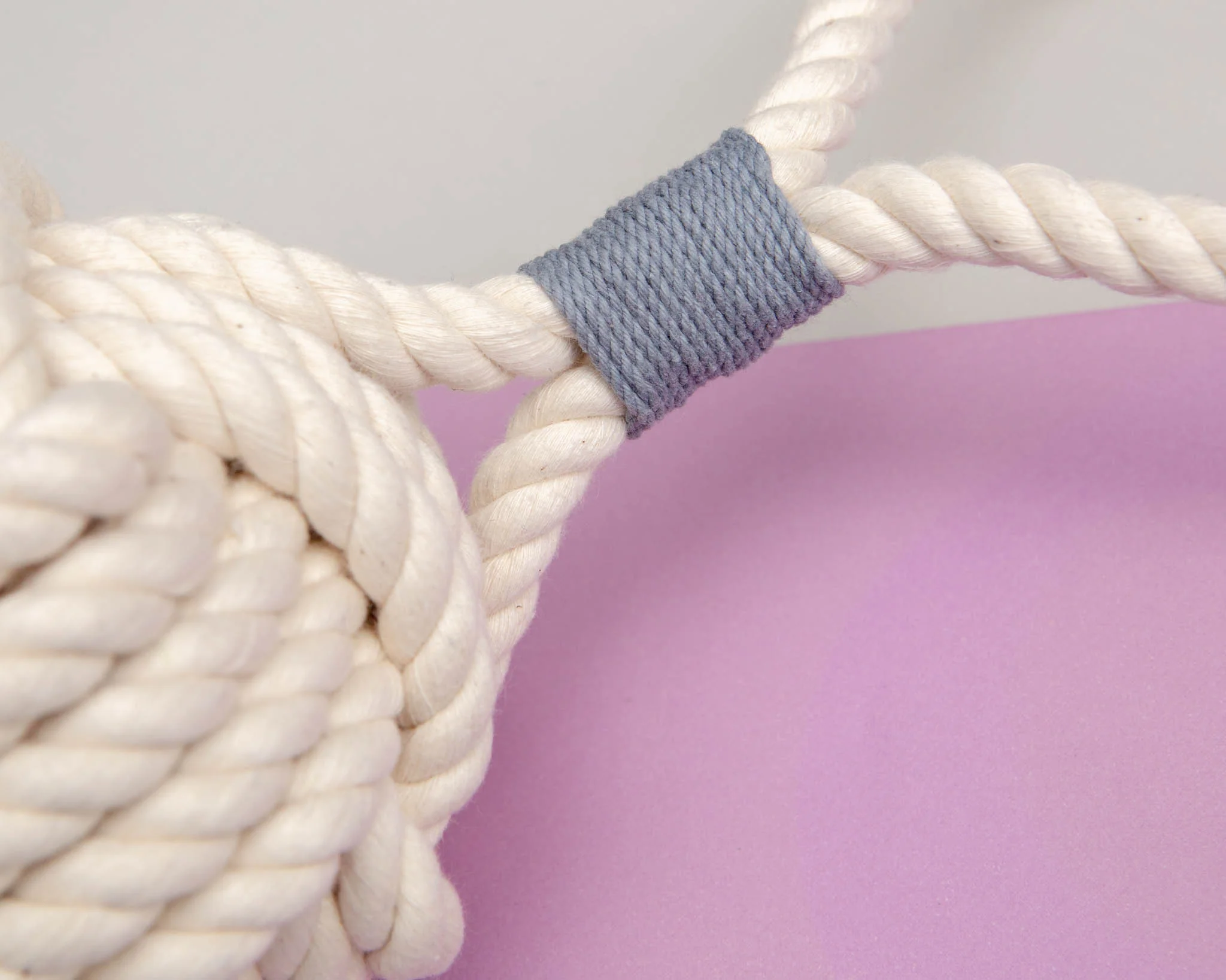 Monkey Fist Rope Dog Toy in White with Grey Whipping (Made in the USA) - Image 3
