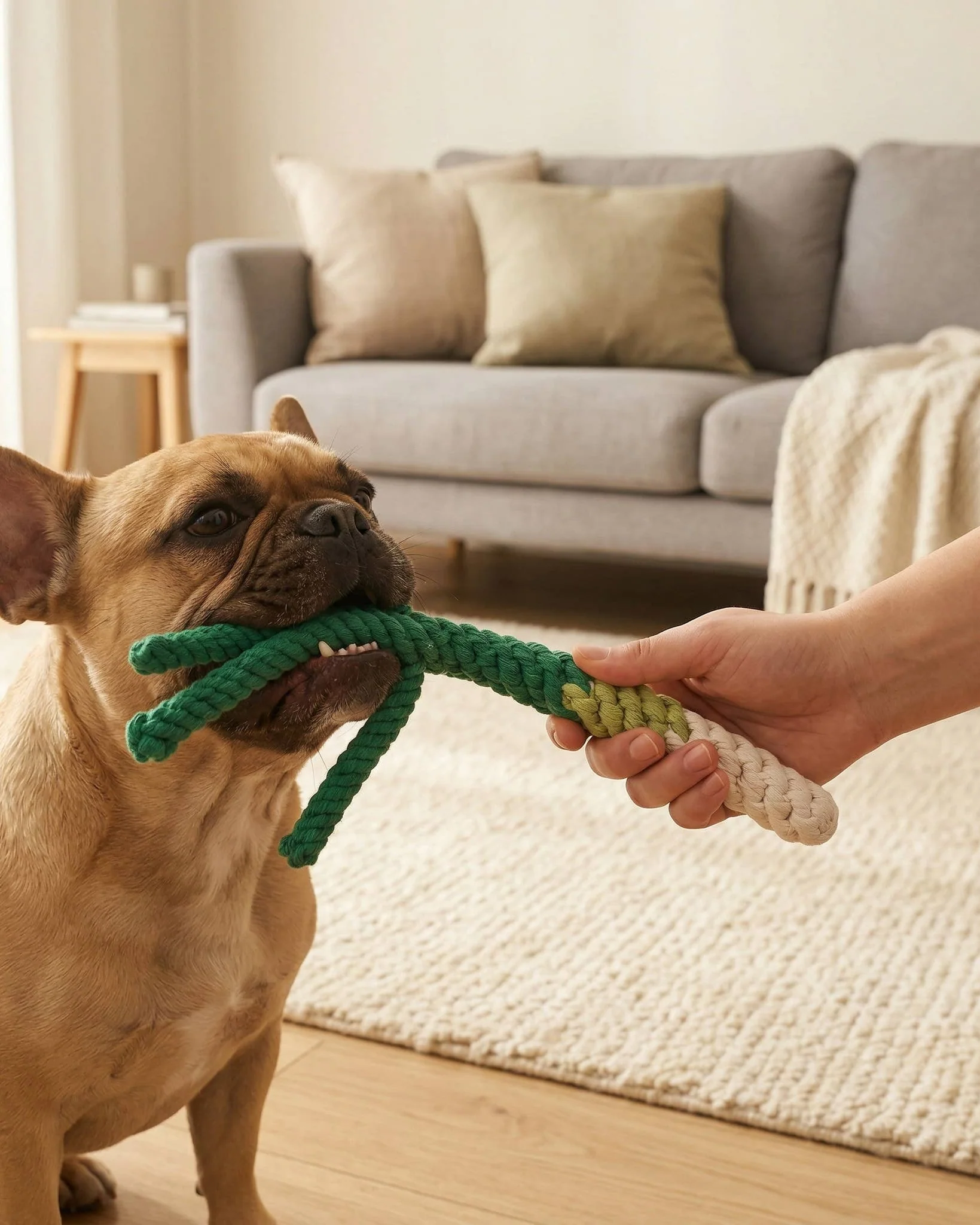 Handmade Green Onion Rope Dog Toy - Image 2