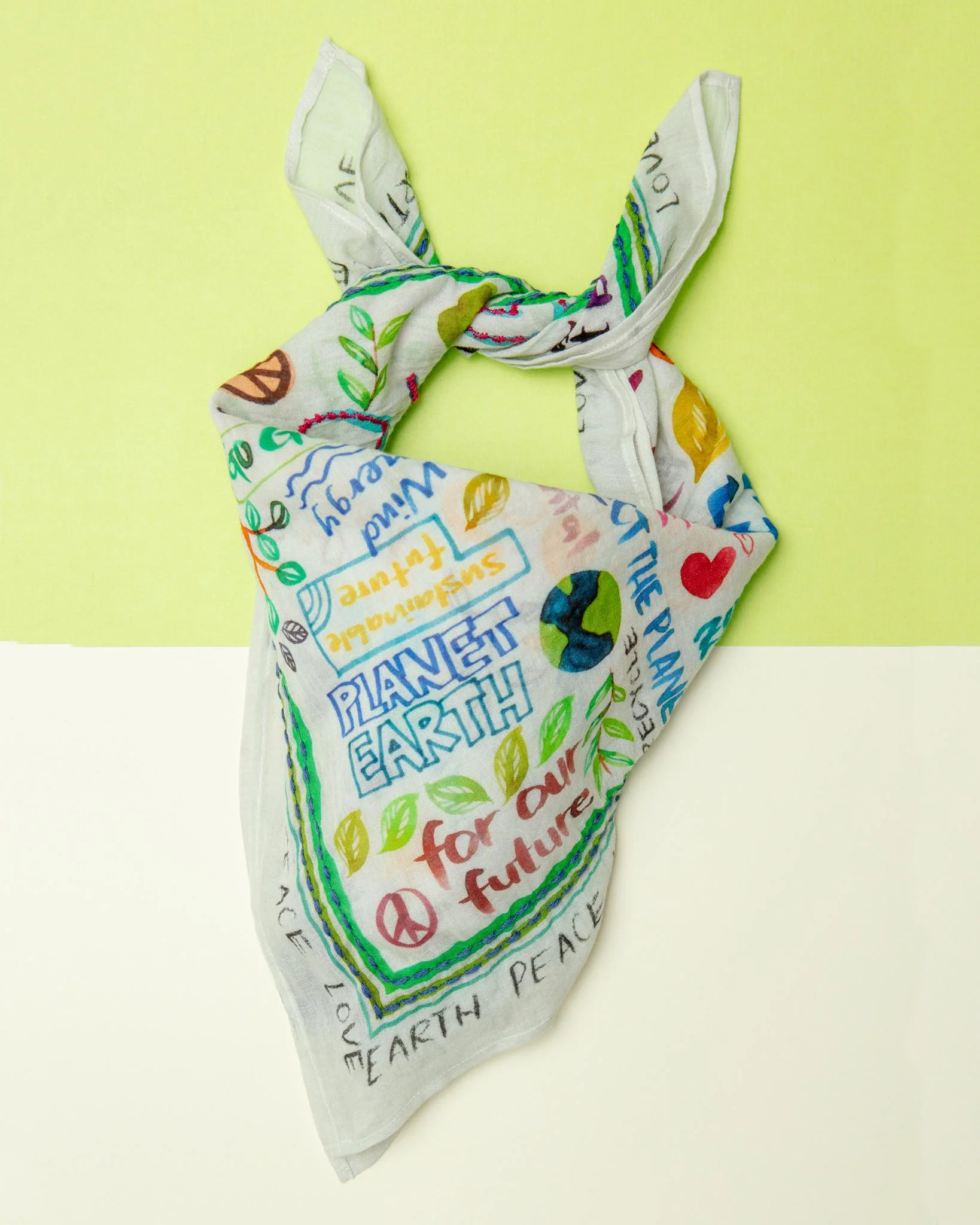 Peace, Love, Earth Embroidered Dog Bandana