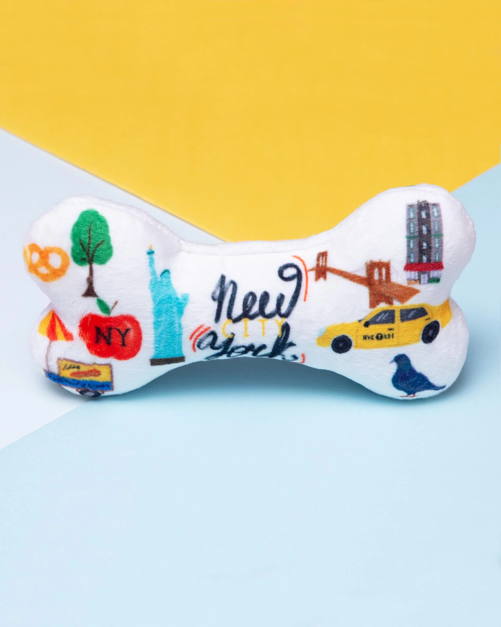 New York City Squeaky Plush Dog Bone Toy (Made in the USA)