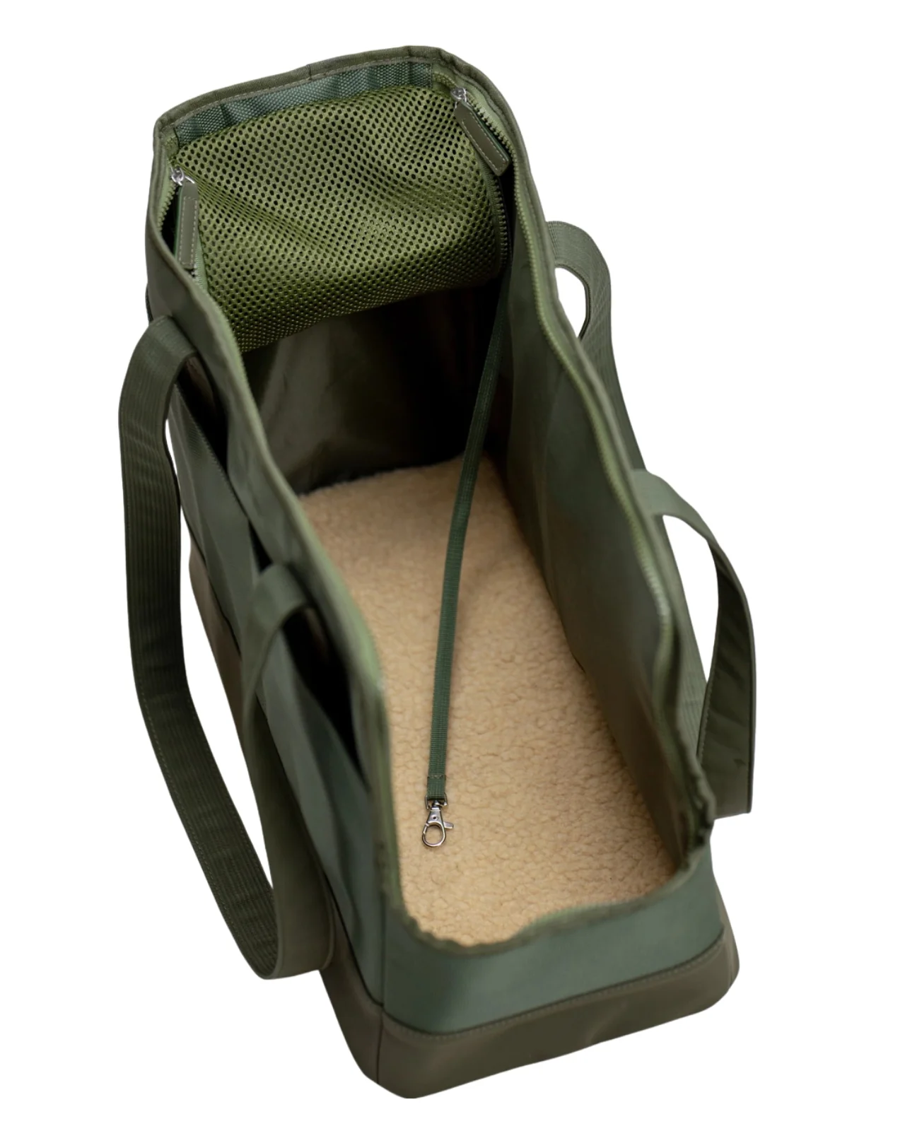 Open or Enclosed Pet Tote Bag in Olive Green - Image 2