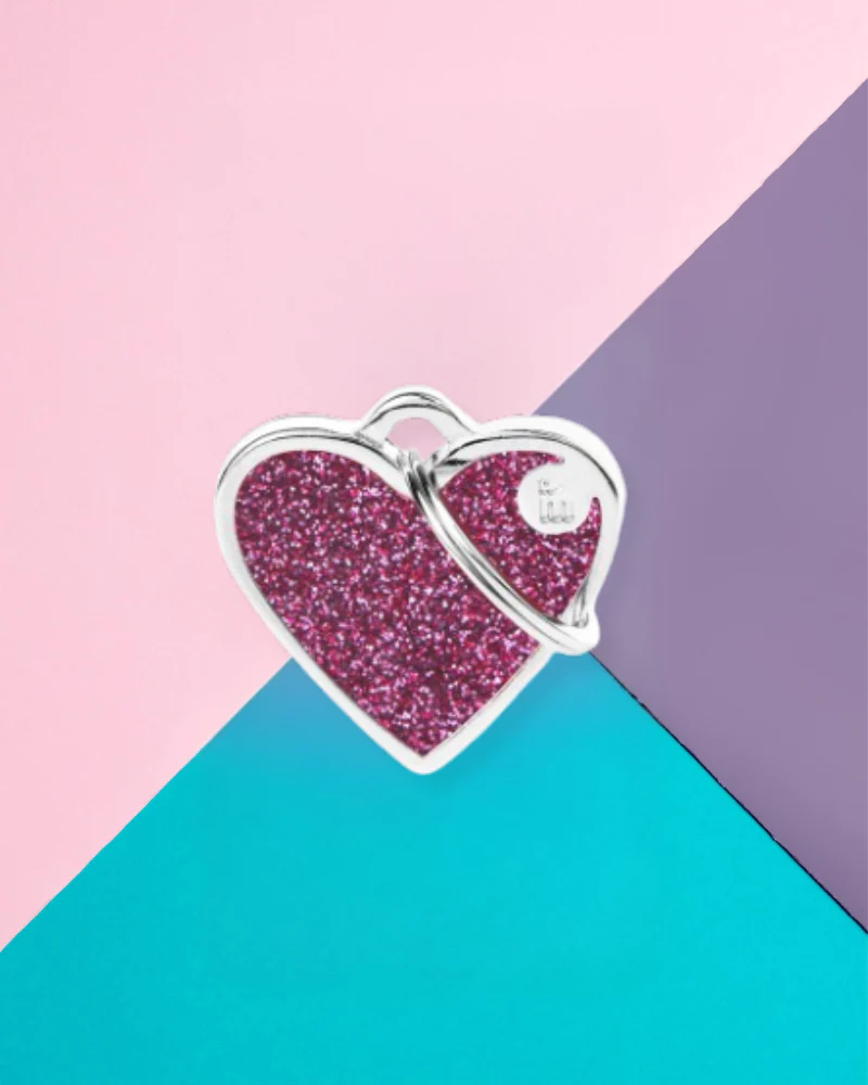 Pink Glitter Heart Custom Pet ID Tag