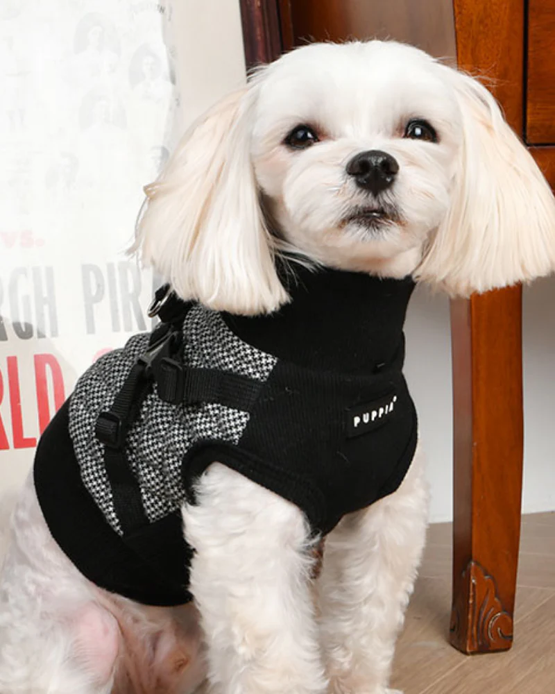 Gaspar Dog Harness Vest in Black Houndstooth - Image 2