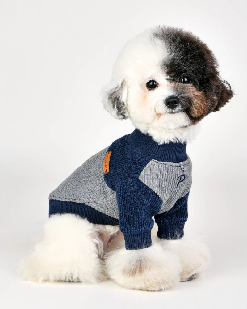 Ribbed Mock Neck Pullover Dog Shirt in Navy<br>((CLEARANCE))