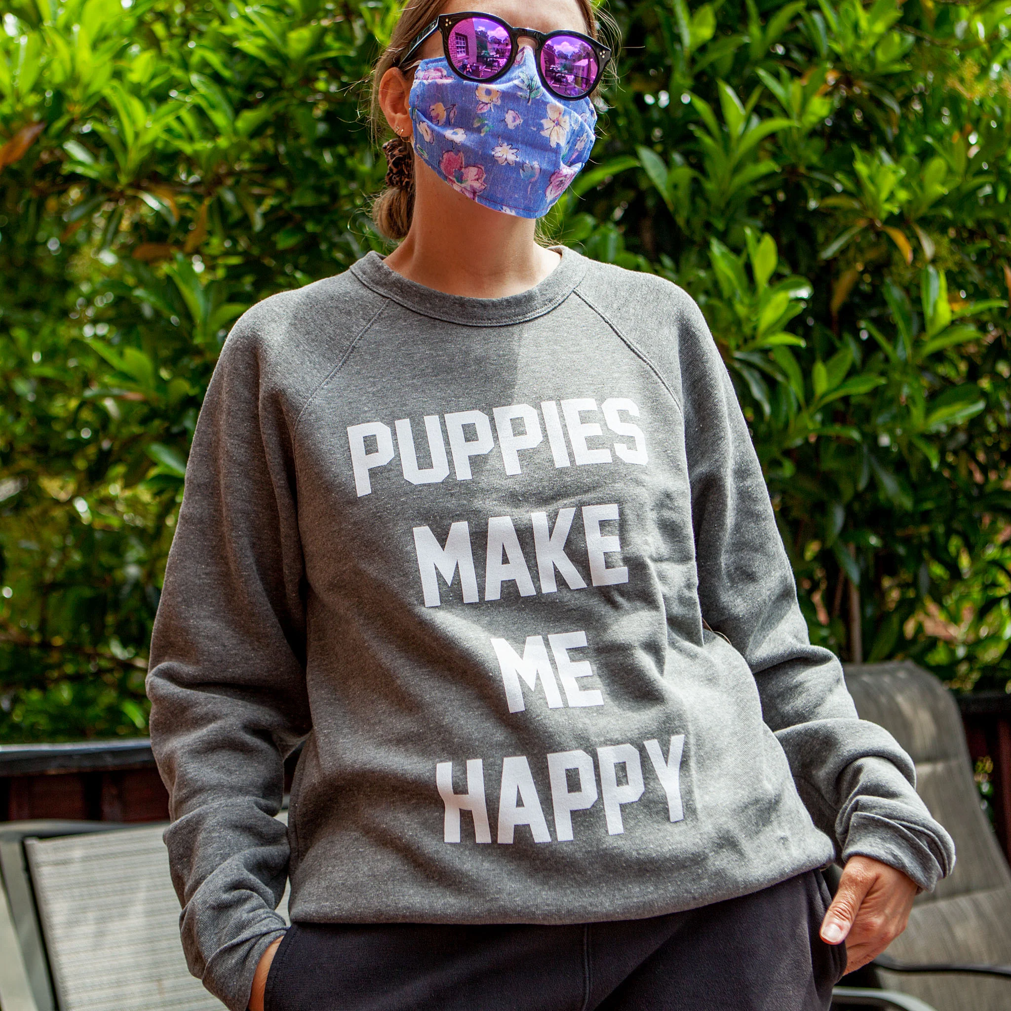 Puppies Make Me Happy Unisex Sweatshirt in Tri-Blend Grey (FINAL SALE) - Image 2
