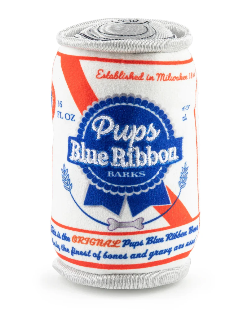 Pups Blue Ribbon Beer Can Squeaky Plush Dog Toy - Image 2