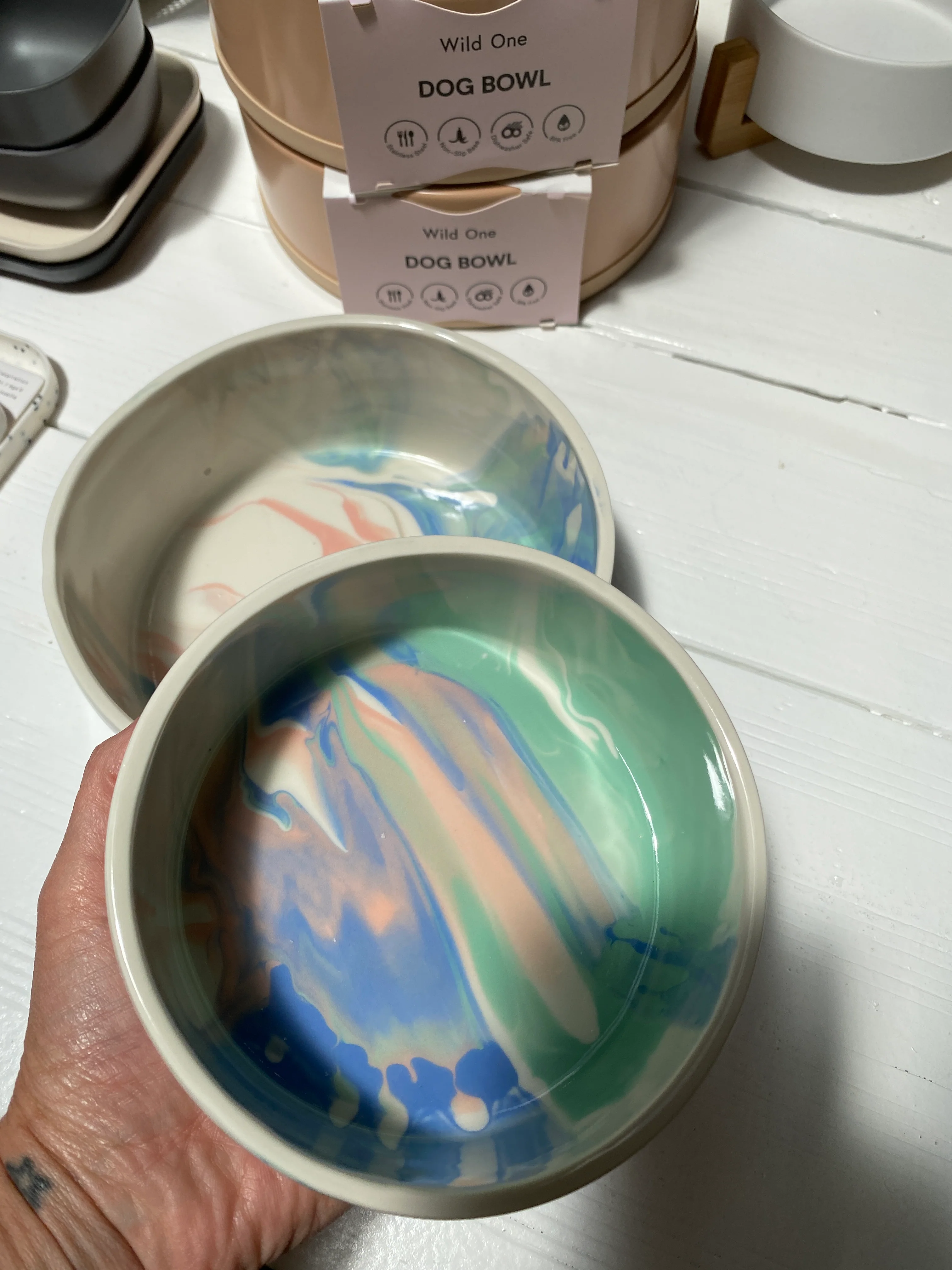 Handmade Ceramic Rainbow Dog Bowl (Made in the USA) - Image 7