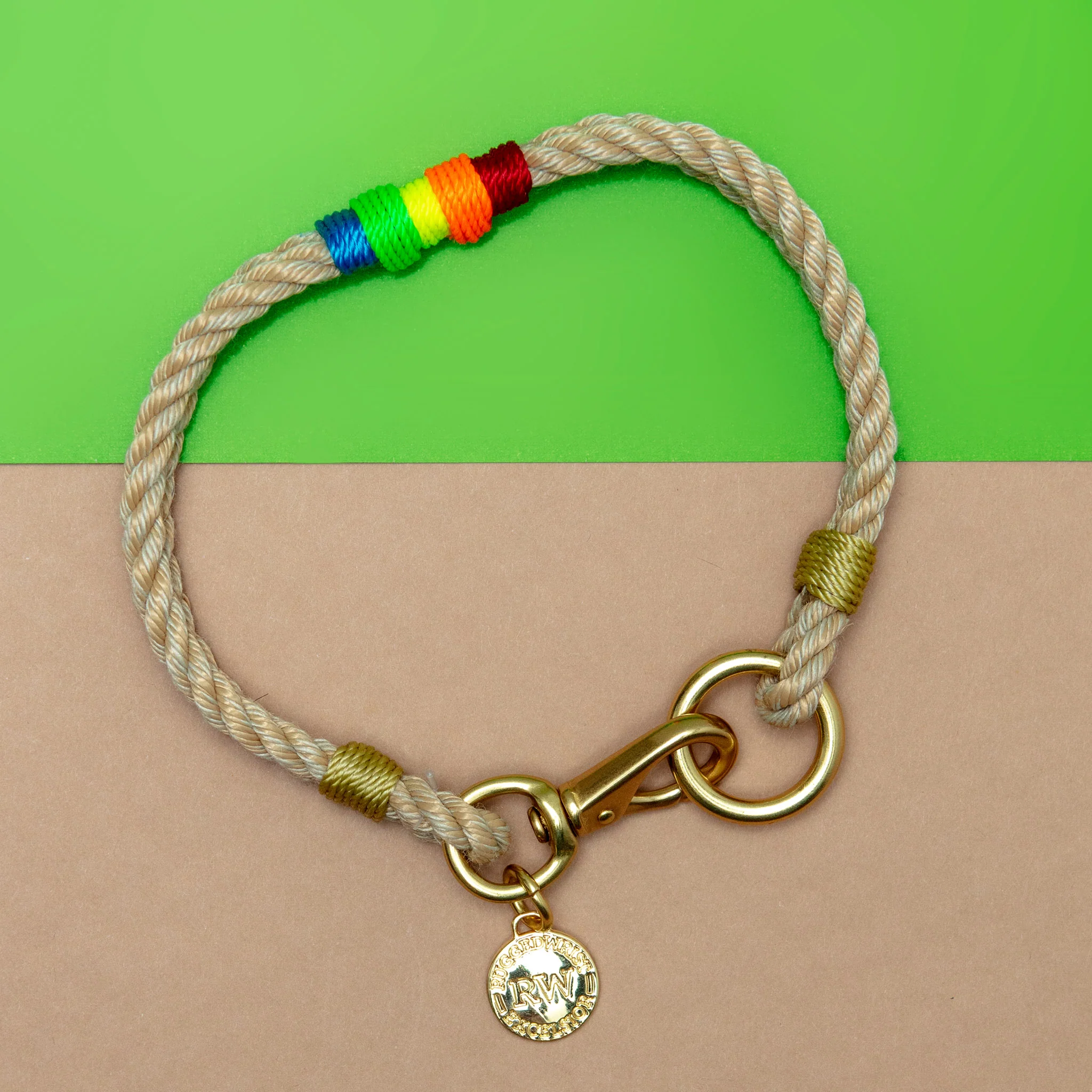 Natural & Rainbow Rope Dog Collar (Made in the USA) (CLEARANCE) - Image 3