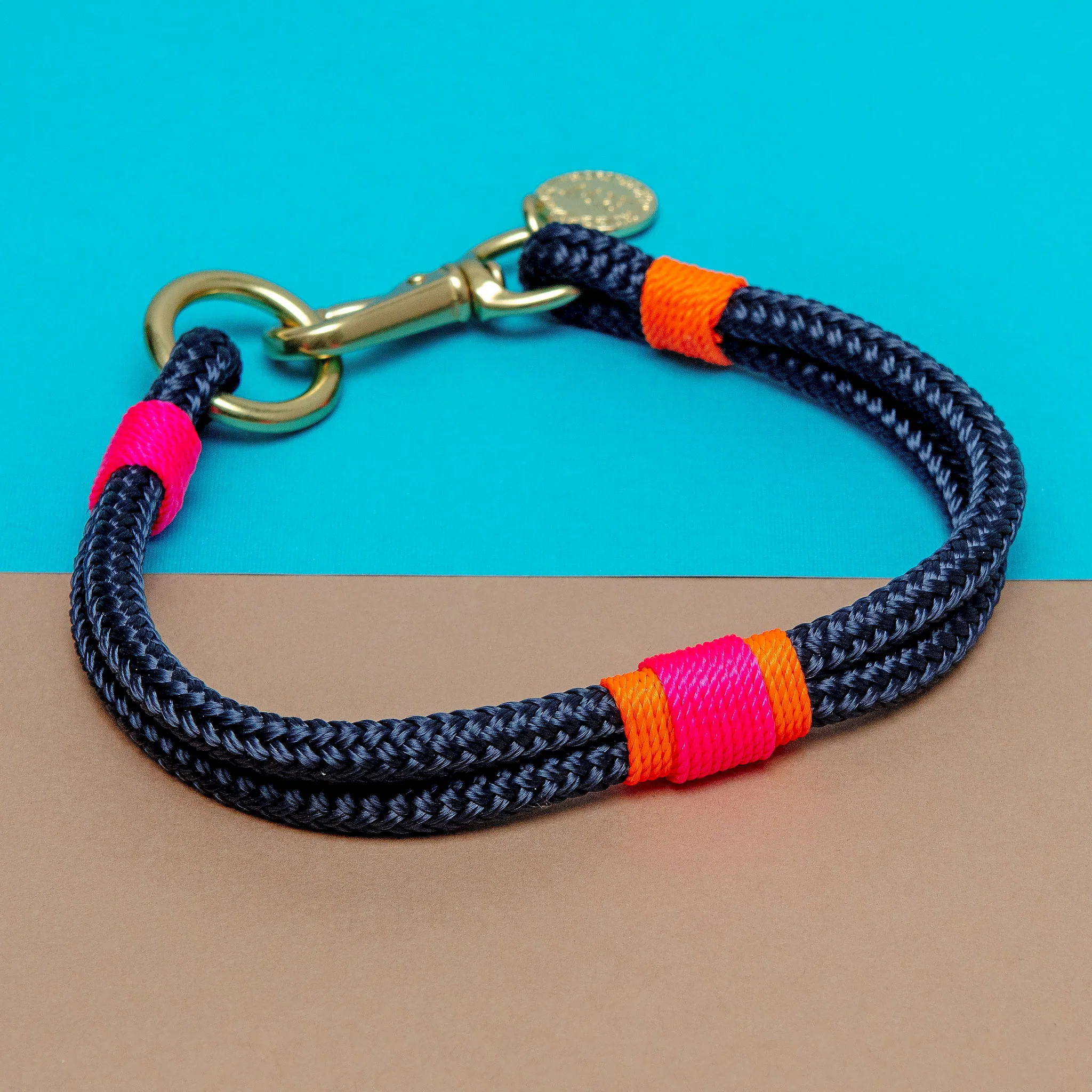 Navy Rope with Neon Pink and Orange Dog Leash (Made in the USA) - Image 3