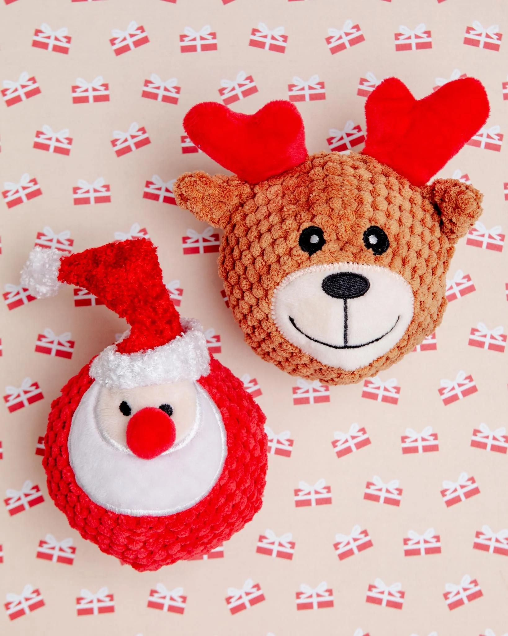 Santa + Reindeer Squeaky Ball Dog Toy Set