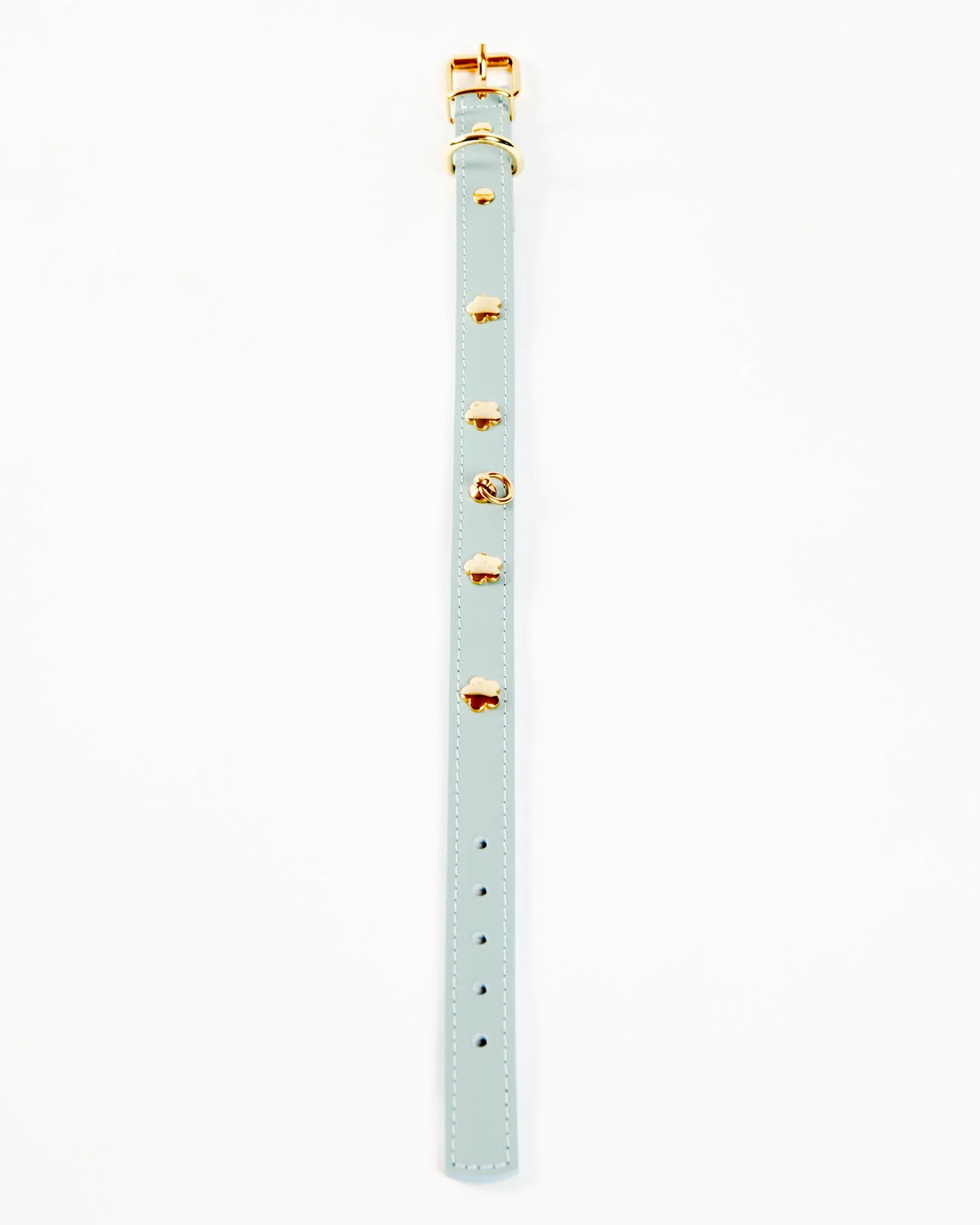 Sky Blue Nara Leather Dog Collar with Brass Flowers (Made in Italy) - Image 4