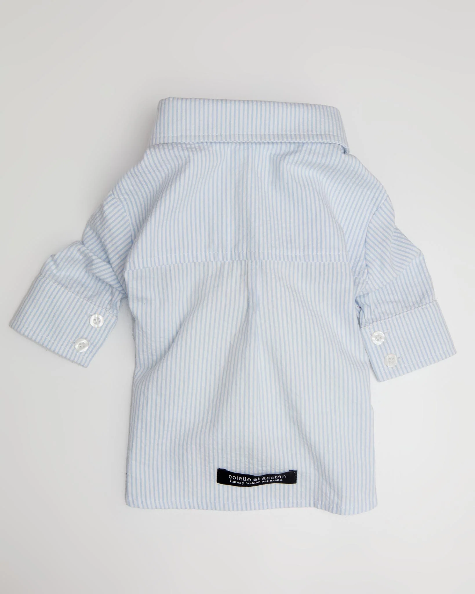 Slim Fit Organic Cotton Button Down Dog Shirt in Striped Blue (FINAL SALE) - Image 4