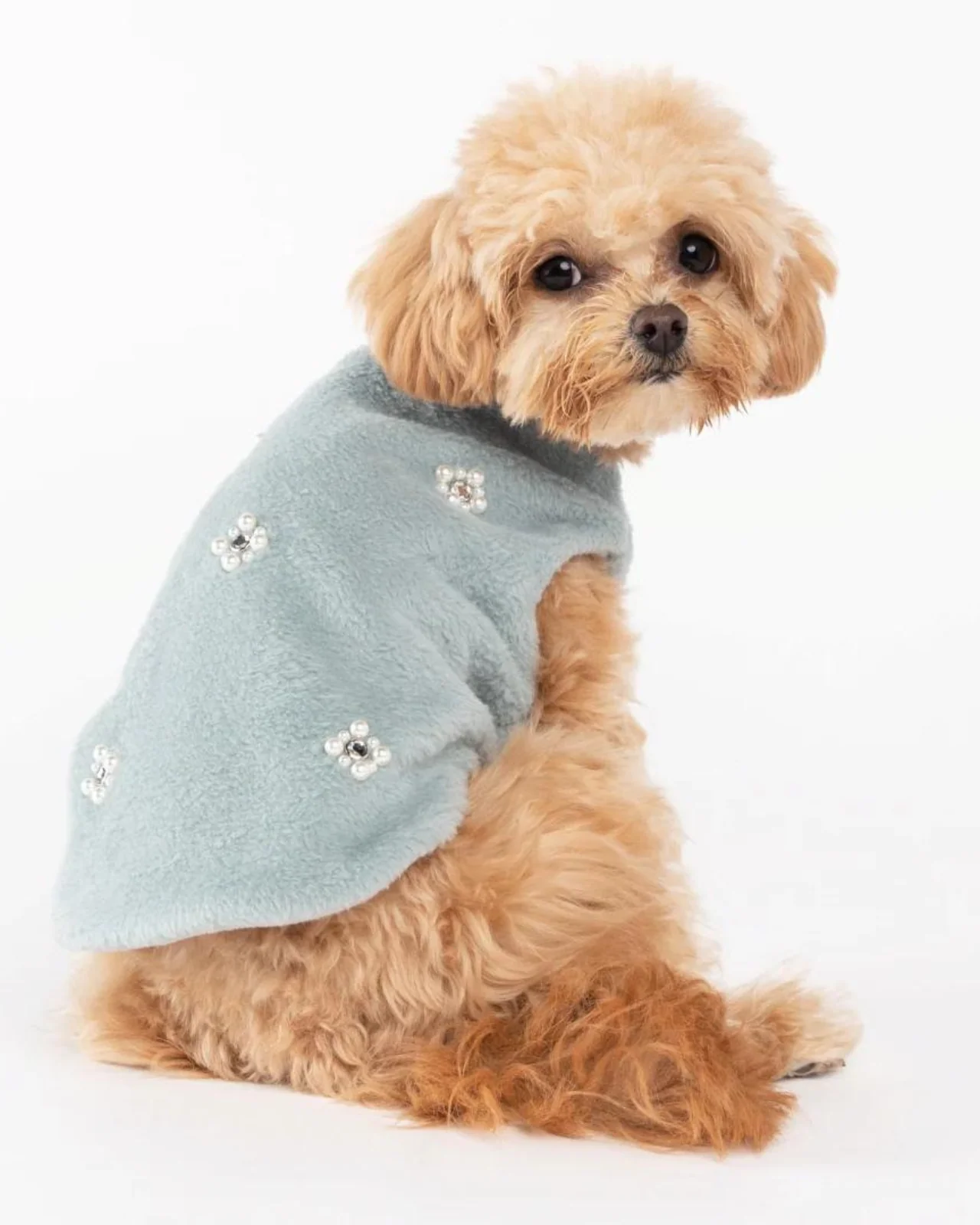 Embellished Fur Dog Vest in Soft Green (FINAL SALE)
