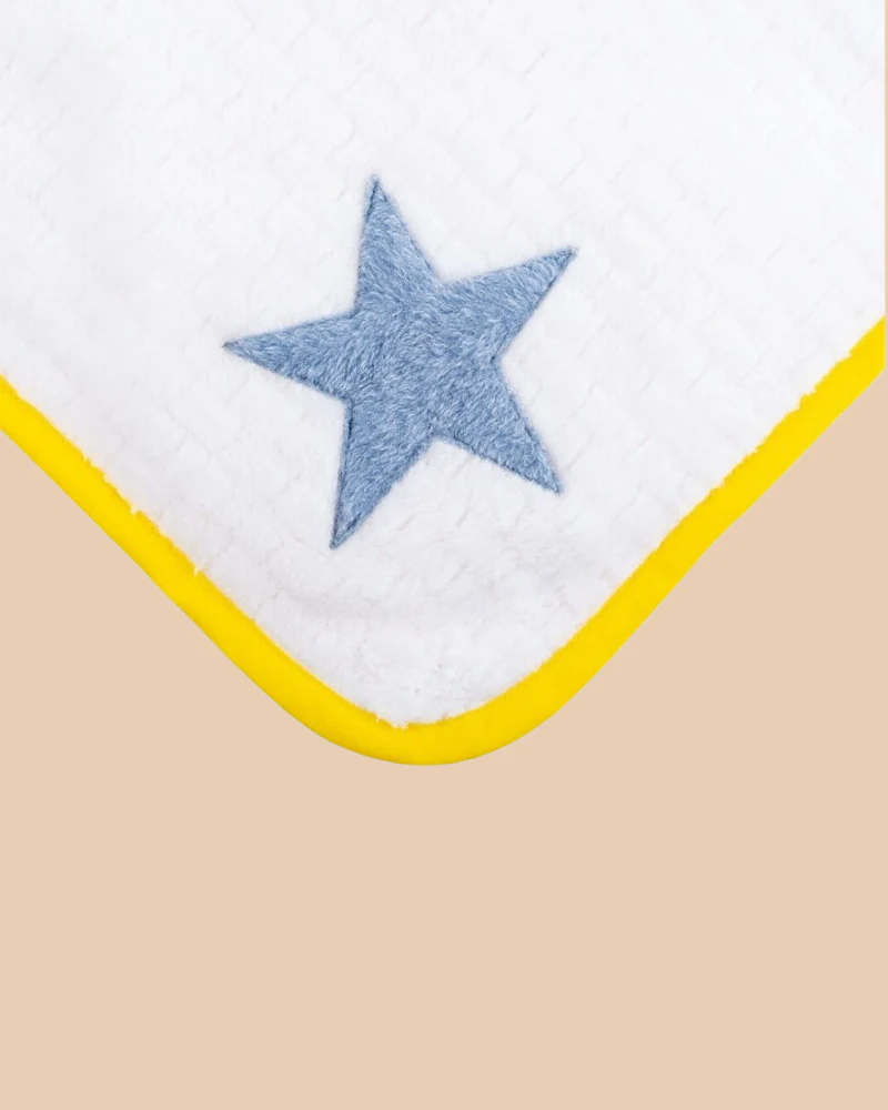 Star Plush Dog Blanket in White w/ Yellow Trim (Made in Spain) - Image 5