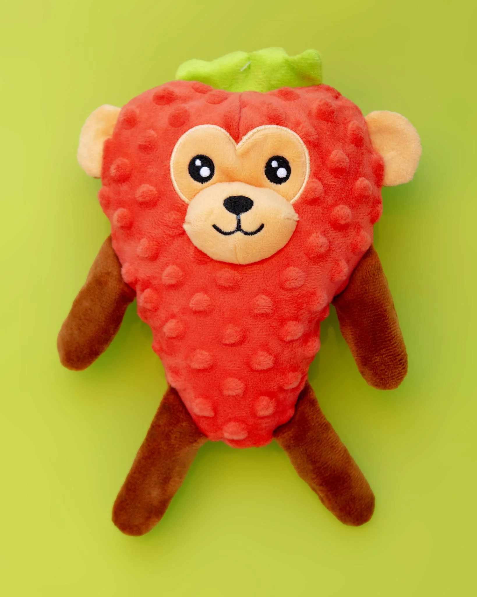 Strawberry Monkey Squeaky Plush Dog Toy