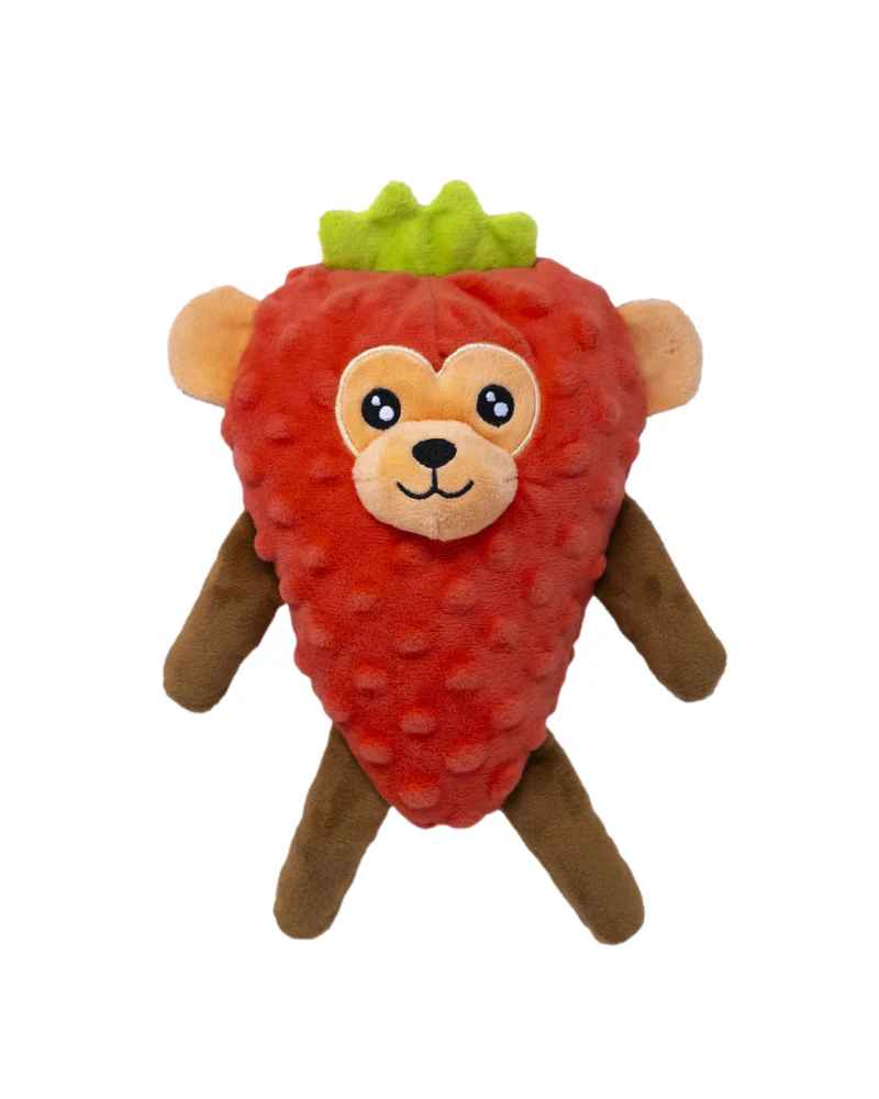 Strawberry Monkey Squeaky Plush Dog Toy - Image 3