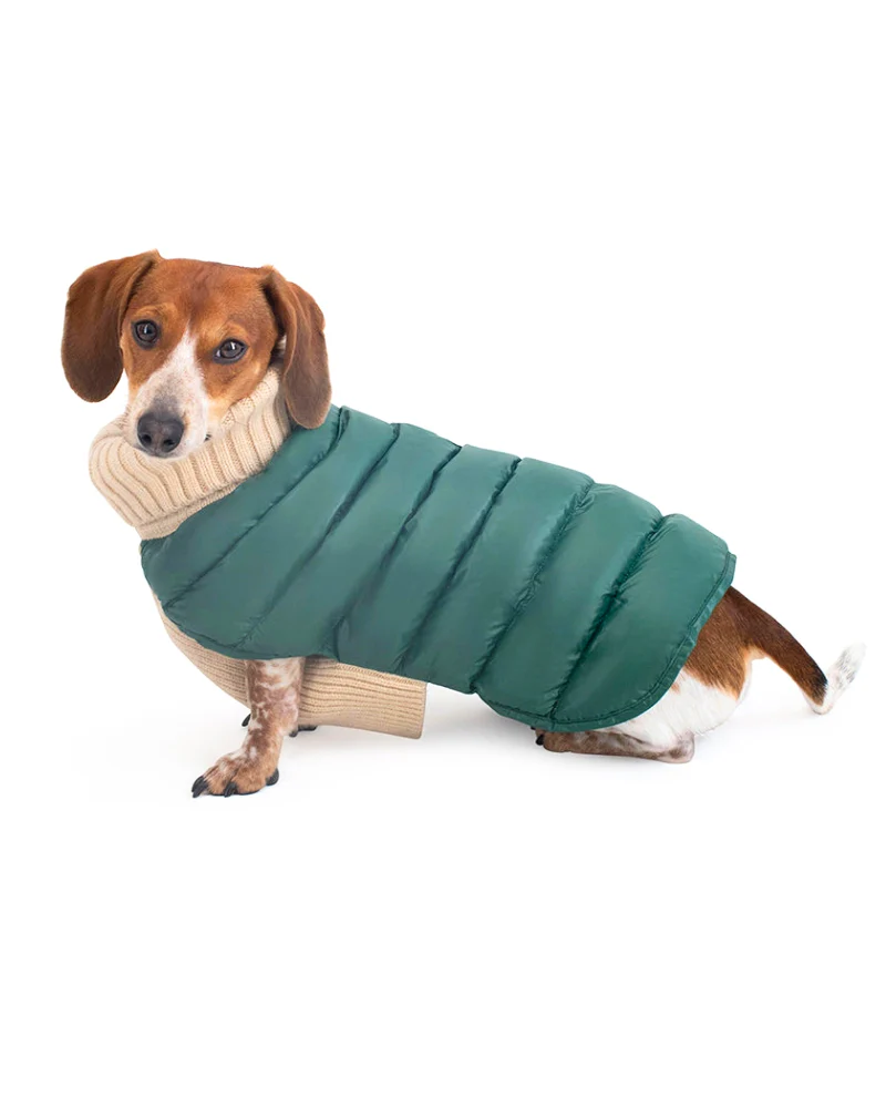 The Puffer Dog Sweater in Tan & Green - Image 3