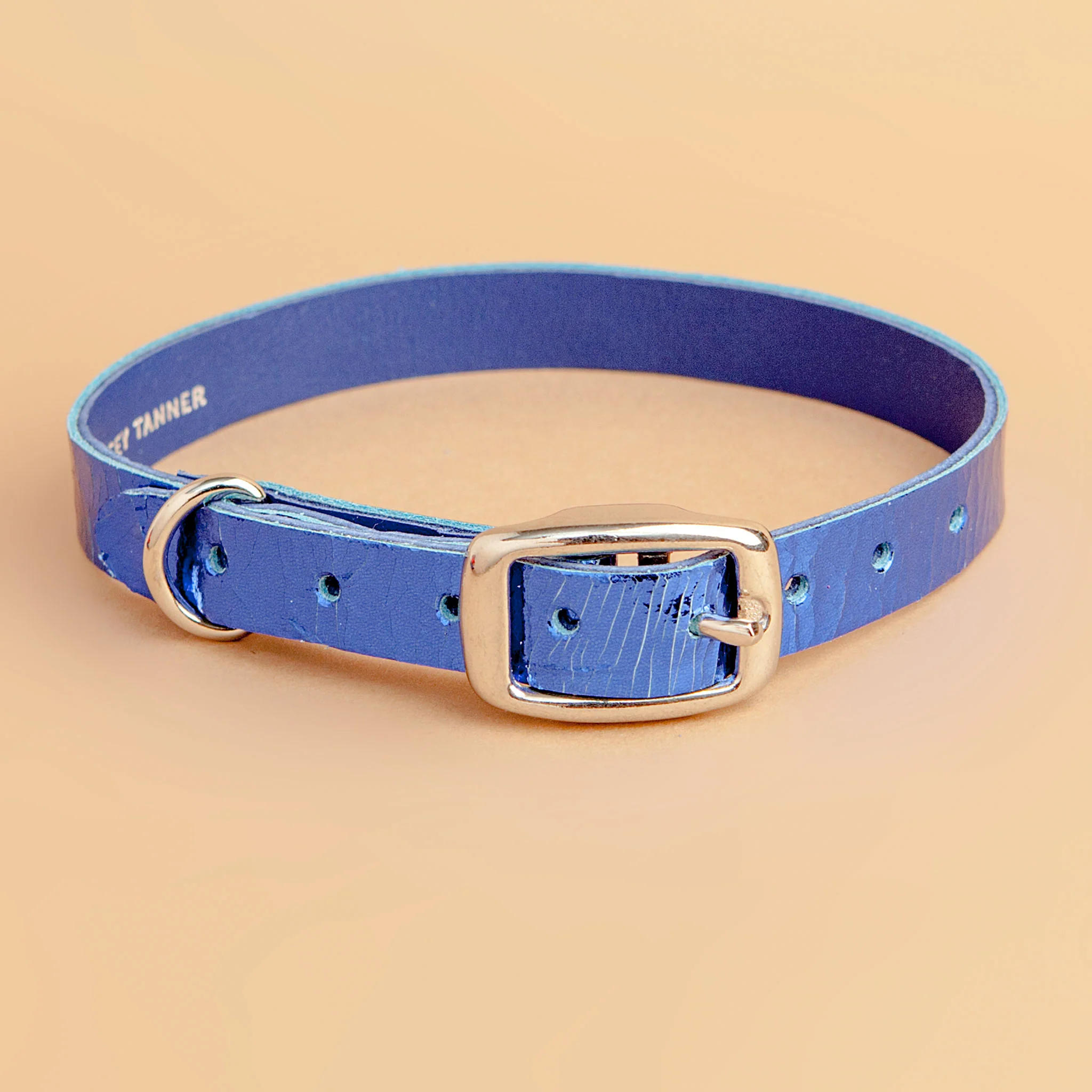 The Cleo Leather Tag Collar in Bold Blue Crackle (Dog & Co. Exclusive) - Image 3