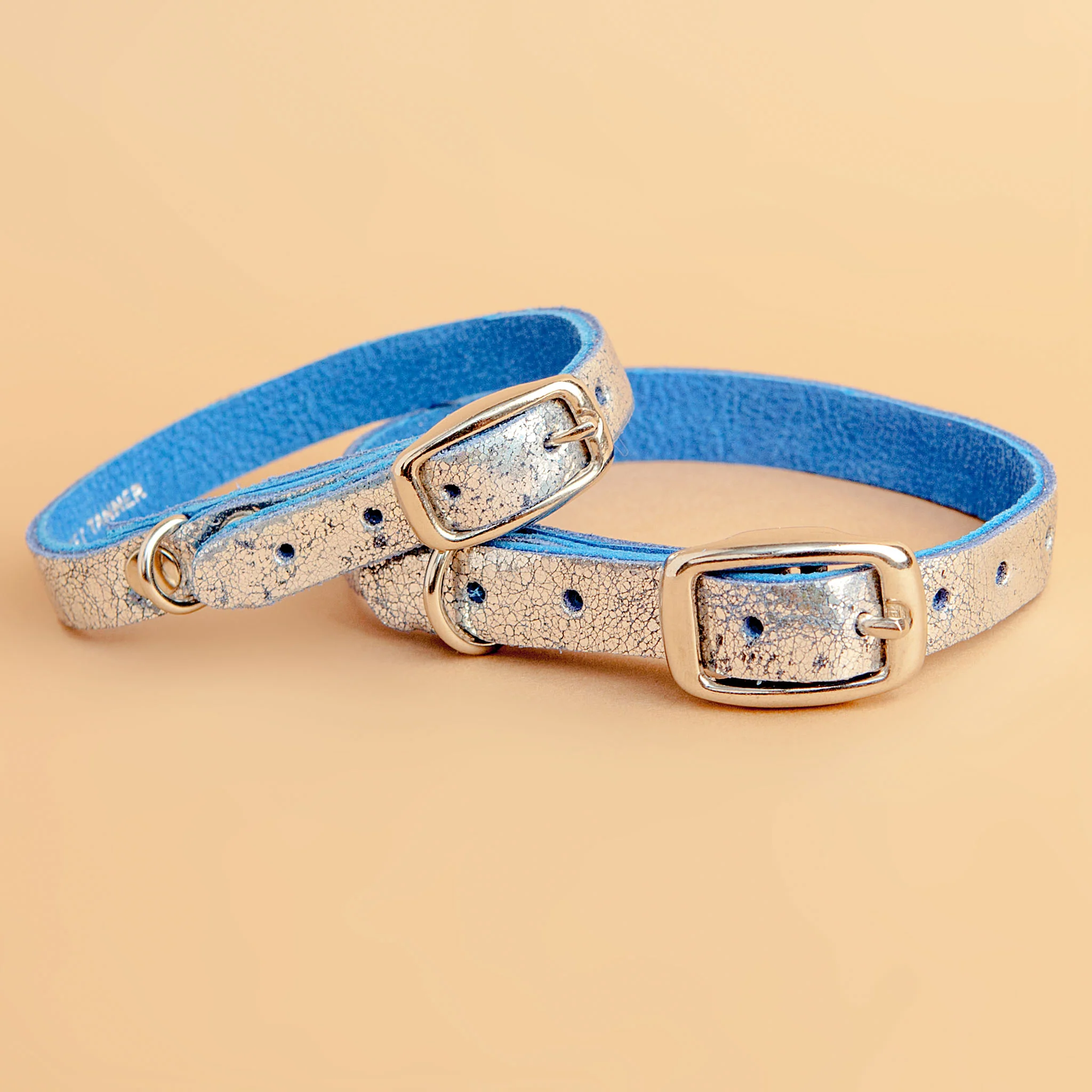 The Cleo Leather Tag Collar in Cobalt Silver Crackle (Dog & Co. Exclusive) - Image 3