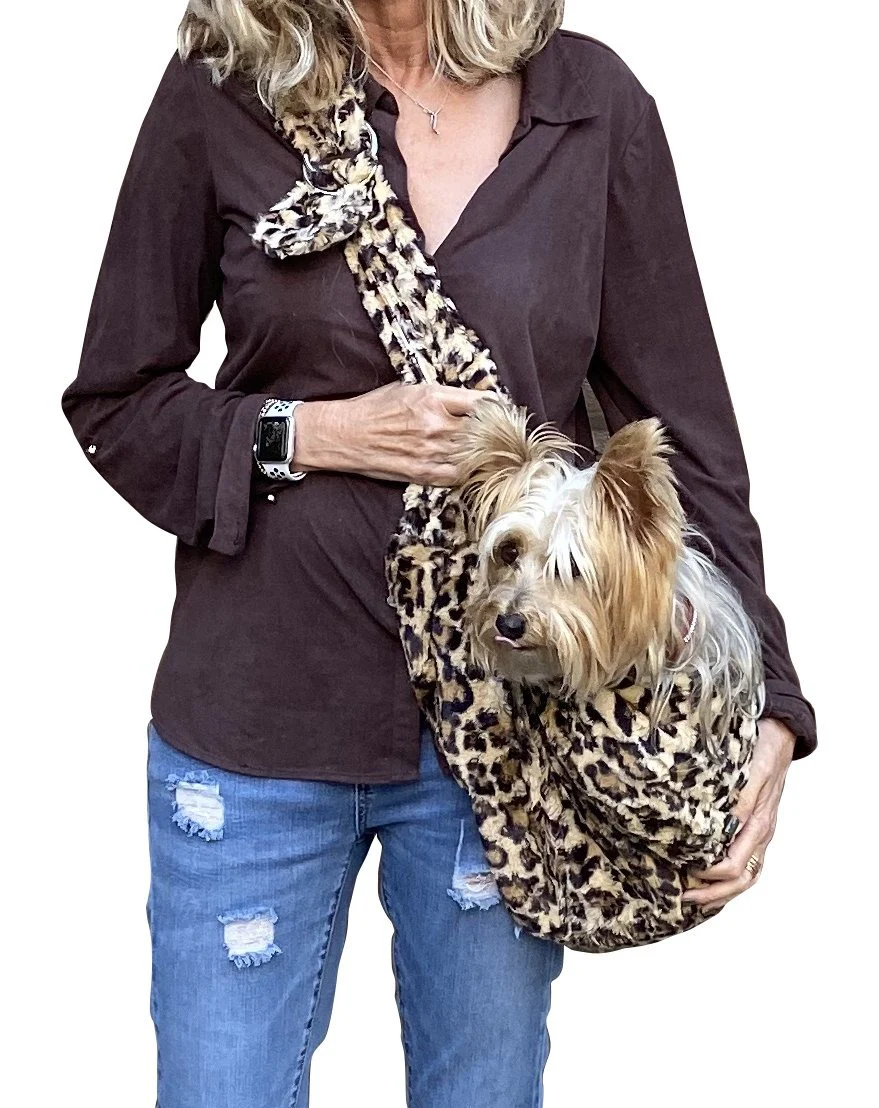 Faux Fur Leopard Sling Dog Carrier Bag (Made in the USA) (FINAL SALE) - Image 4
