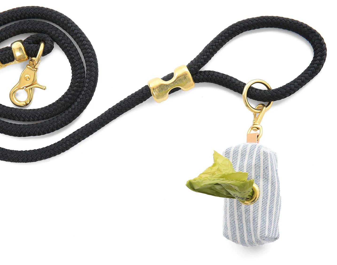 THE FOGGY DOG | Upcycled Denim Railroad Stripe Leash Bag - Image 2