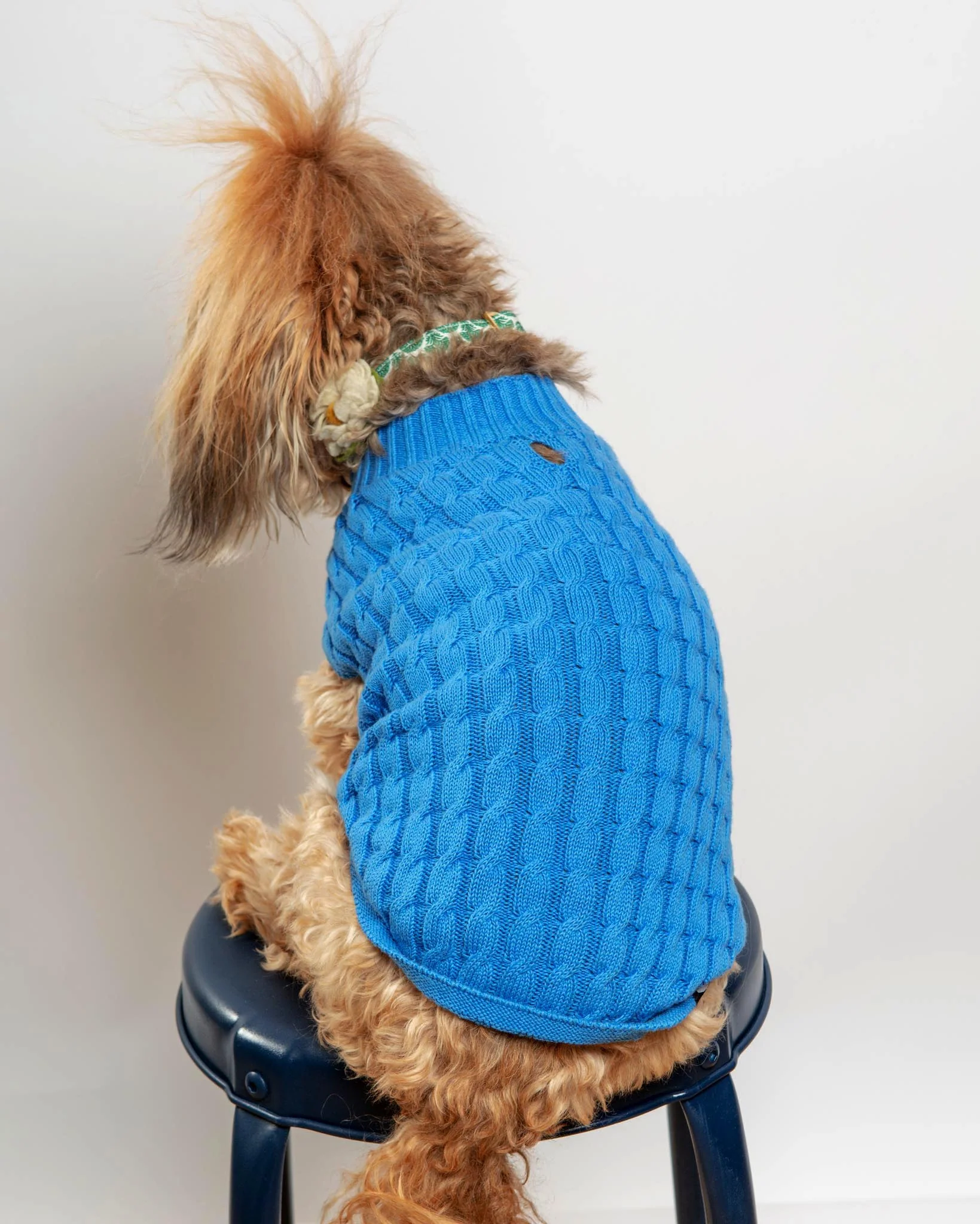 The Uptown Cable Knit Sweater in French Blue American Cotton (Made in NYC) (FINAL SALE) - Image 7