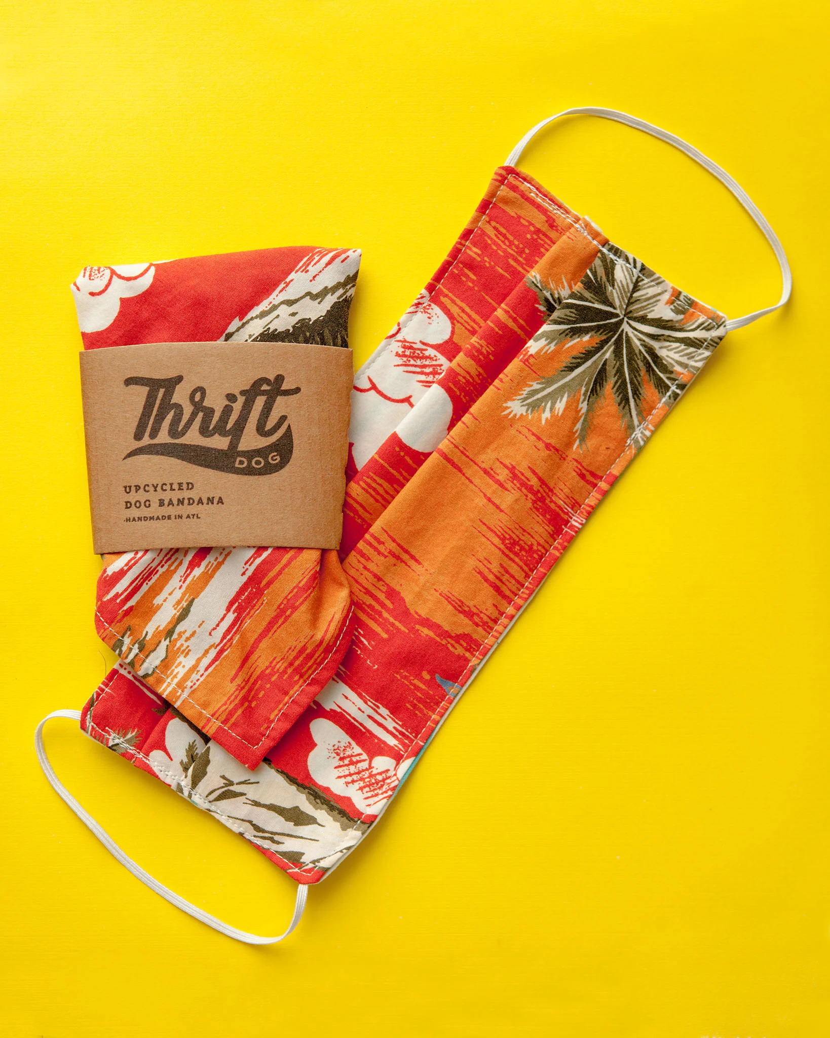 Face Mask & Dog Bandana Set in Orange Hawaiian