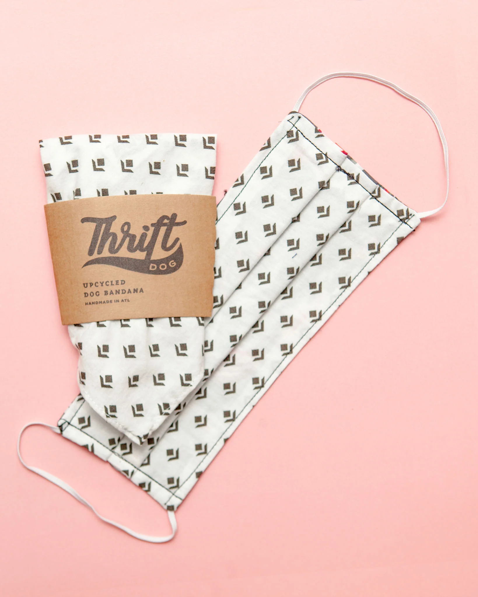 Matching Face Mask & Dog Bandana Set in Black & White