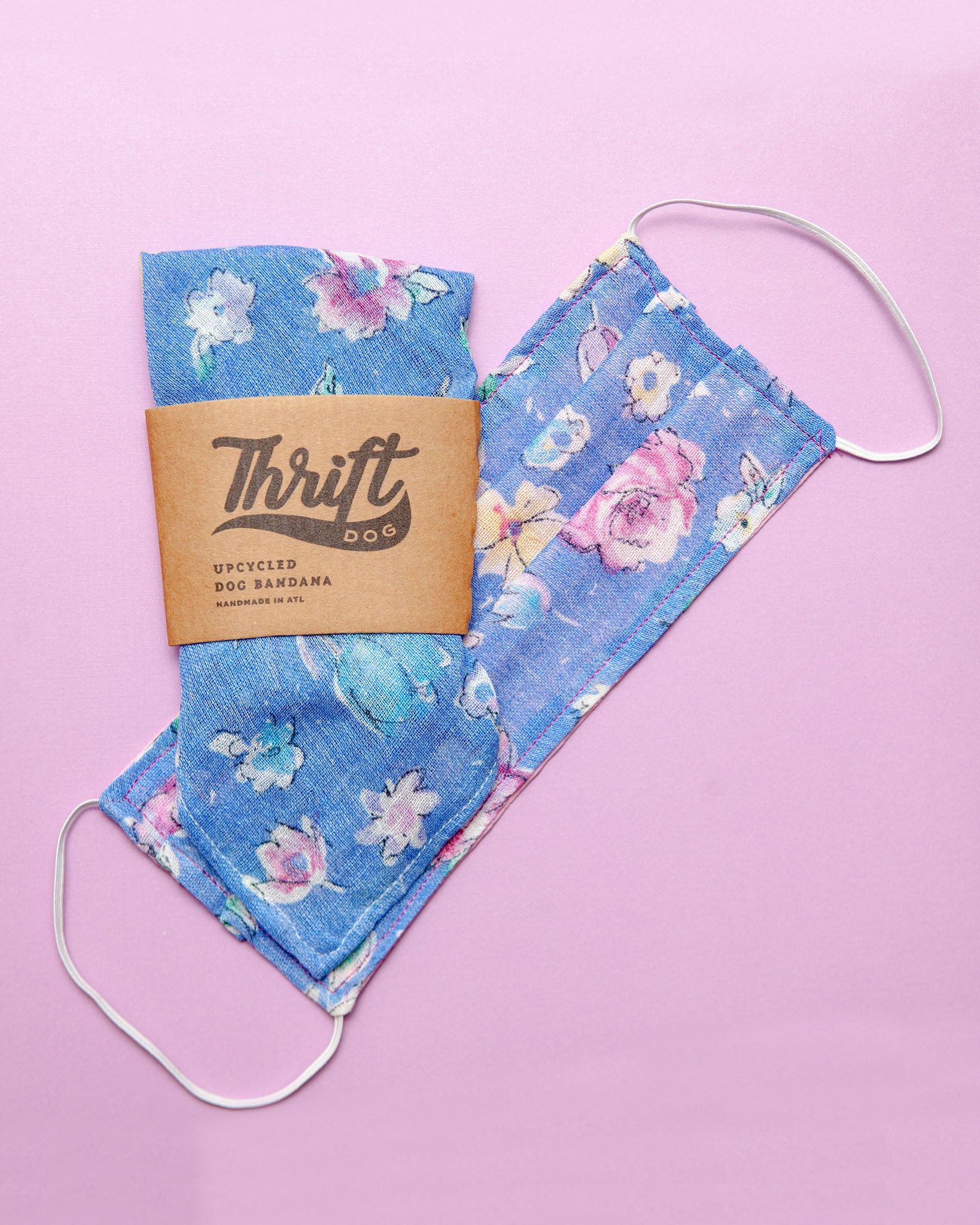 Matching Face Mask & Dog Bandana Set in Blue & Pink Floral (Immediate Ship)