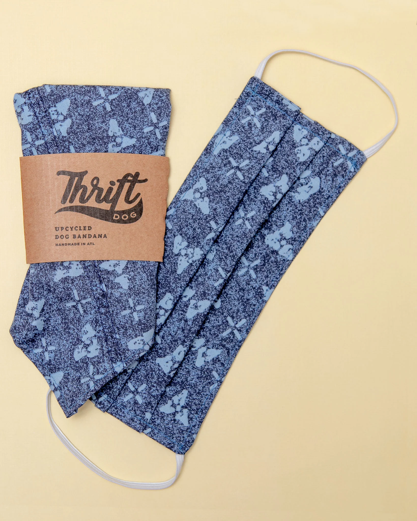 Matching Face Mask & Dog Bandana Set in Indigo Block Print (Made in the USA) (FINAL SALE)