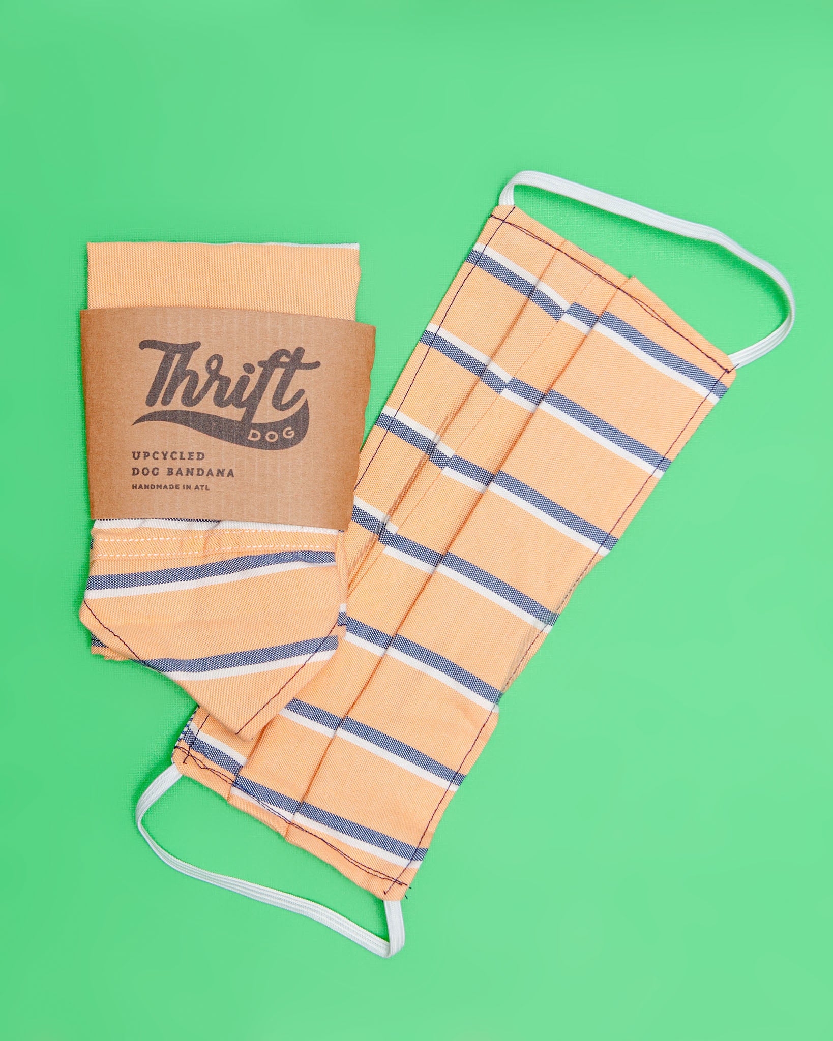 Matching Face Mask & Dog Bandana Set in Preppy Peach & Pinstripe