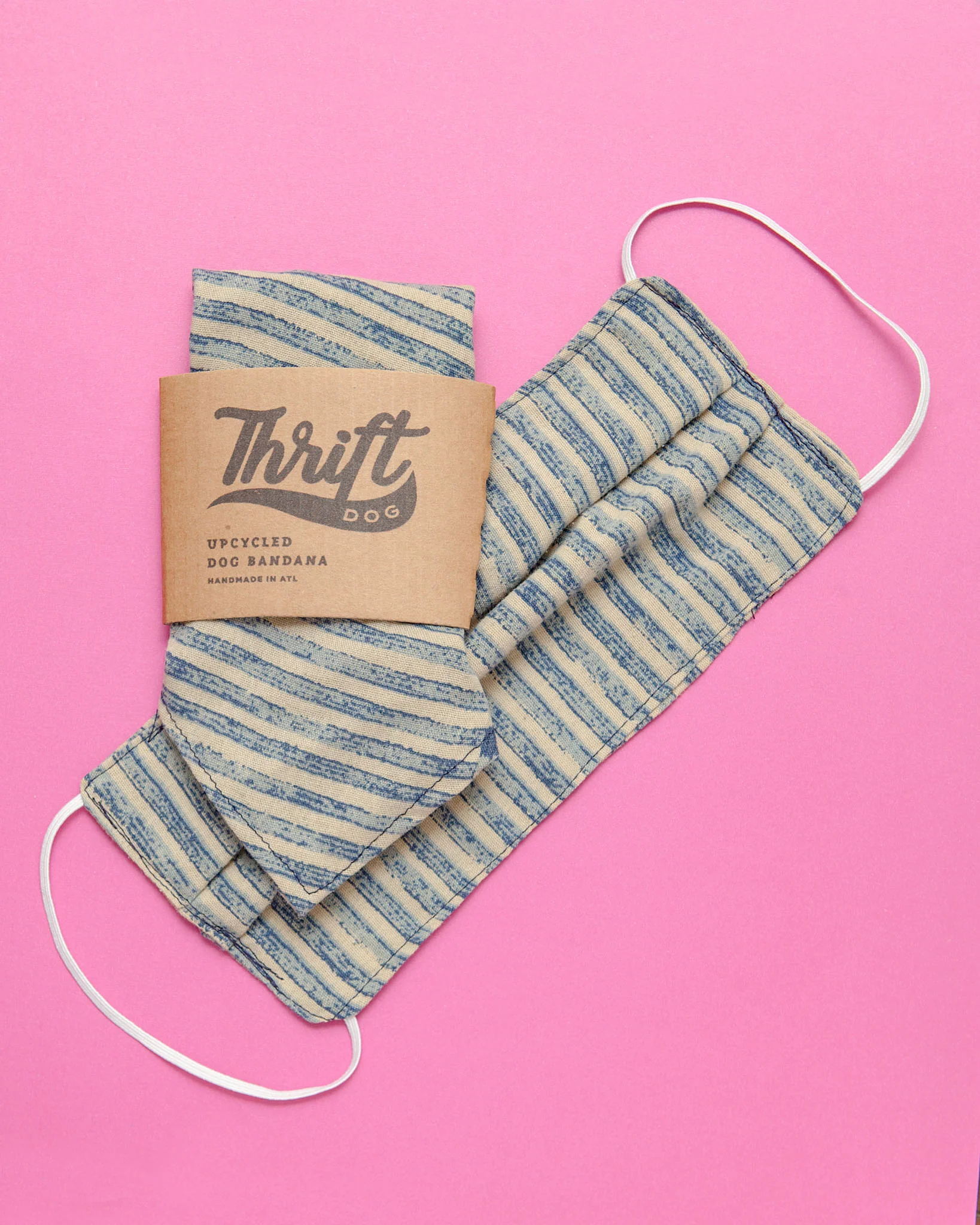 Matching Face Mask & Dog Bandana Set in Vintage Navy Stripe
