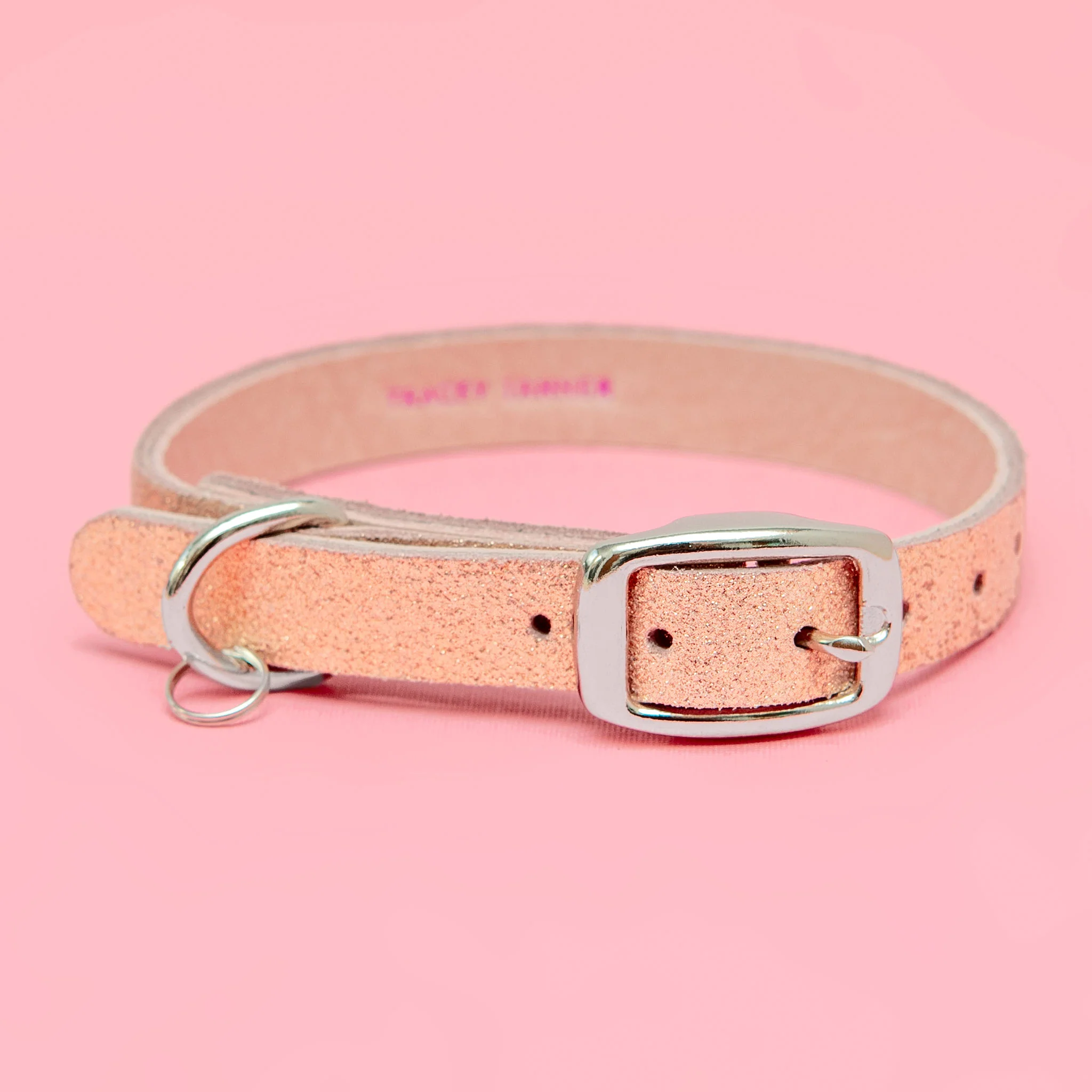 The Cleo Leather Tag Collar in Rose Gold Sparkle (DOG & CO. Exclusive)
