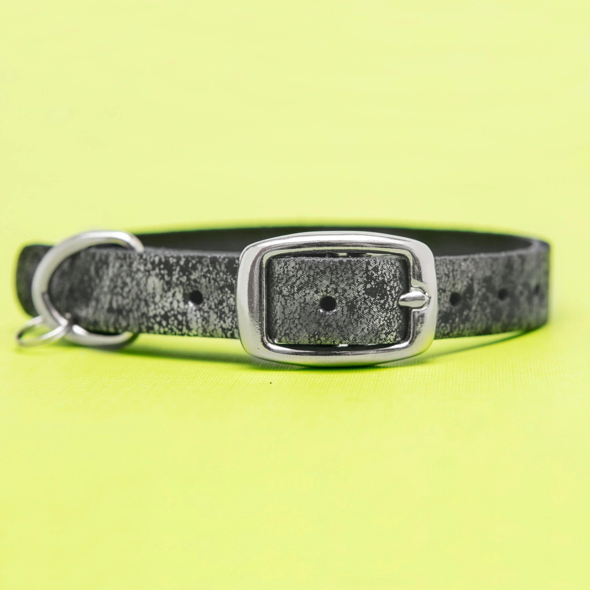 The Cleo Leather Tag Collar in Silver Distress (Exclusive to Dog & Co.)