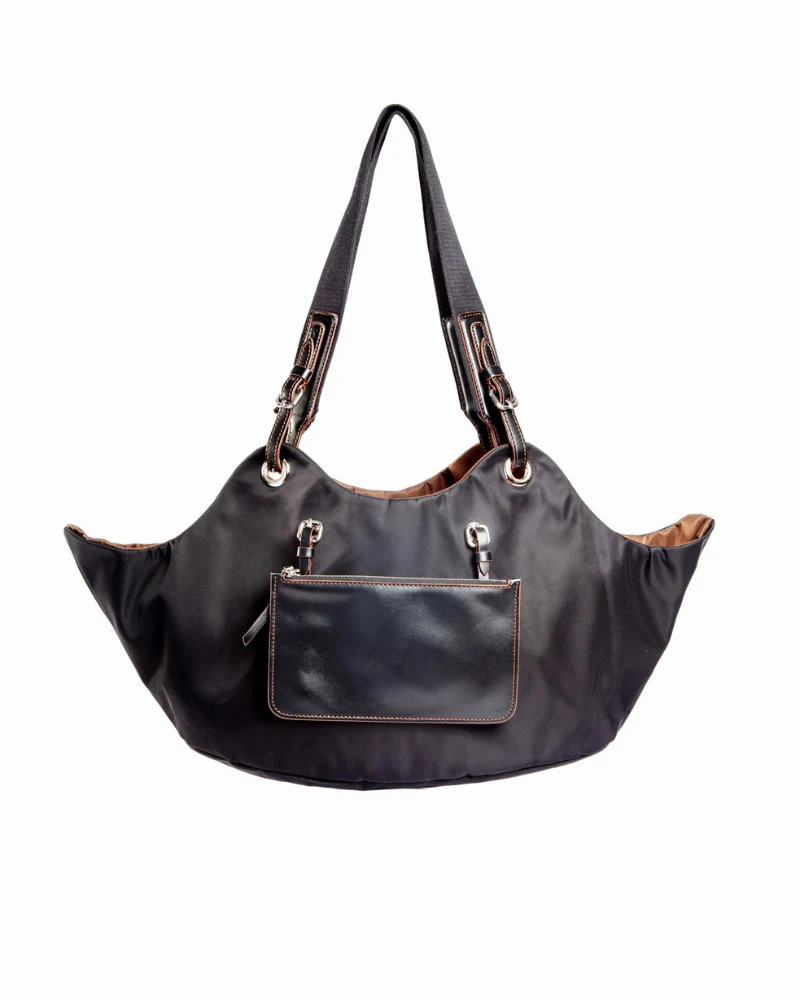 Tulip Reversible Nylon Dog Bag in Black + Chocolate (Made in Italy)