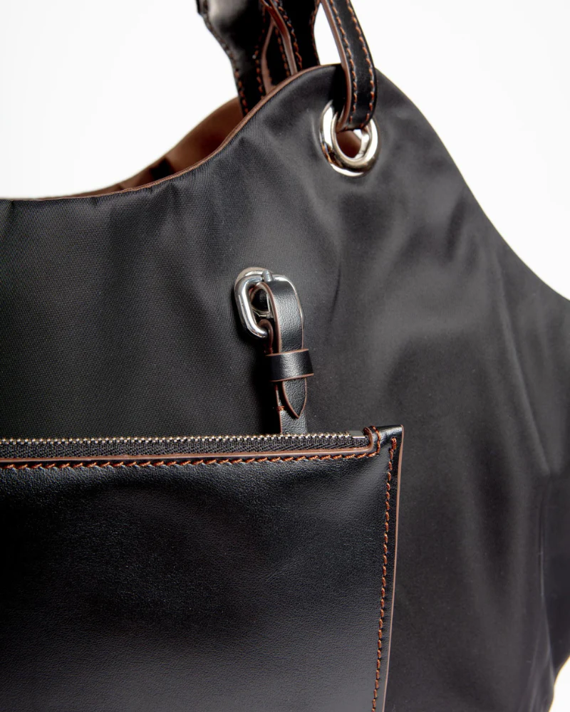Tulip Reversible Nylon Dog Bag in Black + Chocolate (Made in Italy) - Image 5