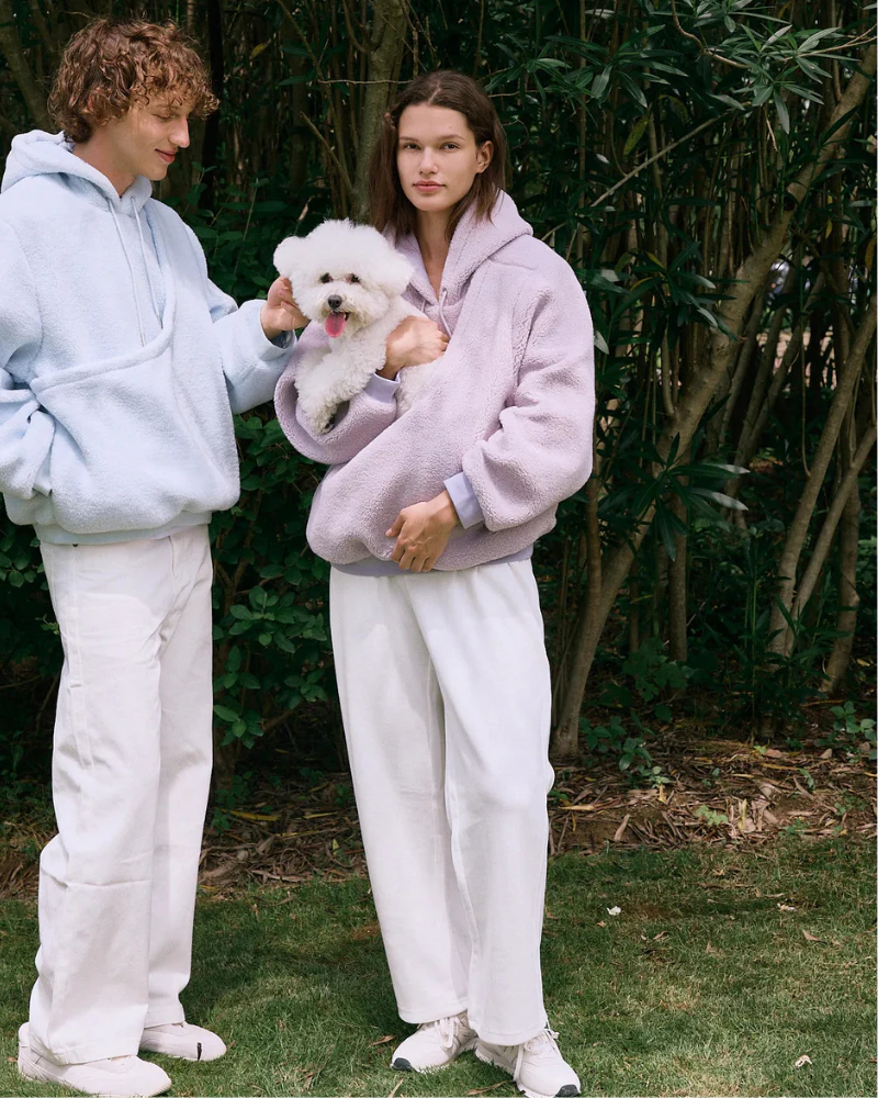 Unisex Fleece Hoodie with Built-In Kangaroo Pouch Dog Carrier in Lavender - Image 2