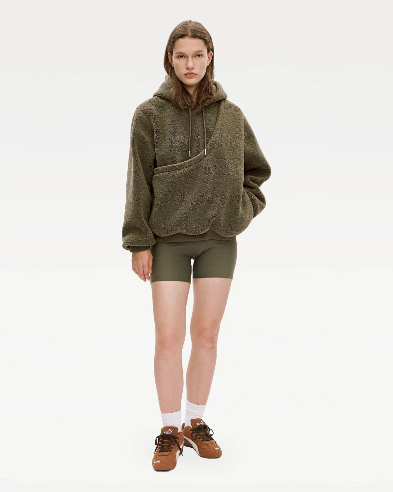 Unisex Fleece Hoodie with Built-In Kangaroo Pouch Dog Carrier in Olive - Image 3