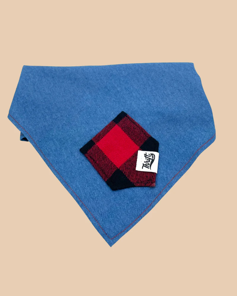Upcycled Buffalo Plaid Treat Pocket Dog Bandana (Made in the USA) - Image 4