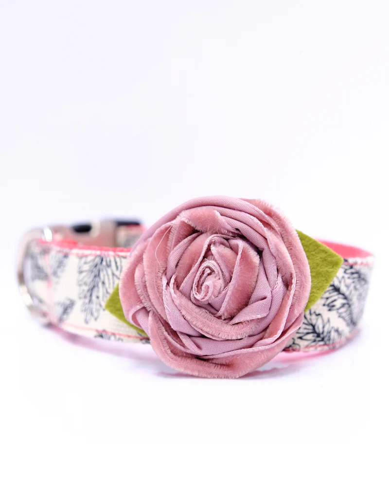 Velvet Rose Dog Collar Accessory in Petal Pink (Made in the USA) - Image 2
